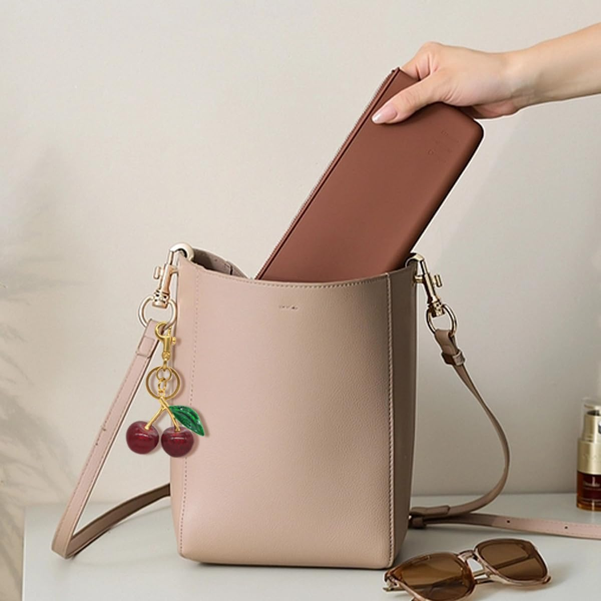 Bittwee Bling Cherry Car Keychain, Sparkling Key Chains Charm for Purse Bag, Cute Auto Keyring Decor, Universal for Vehicles image number 1