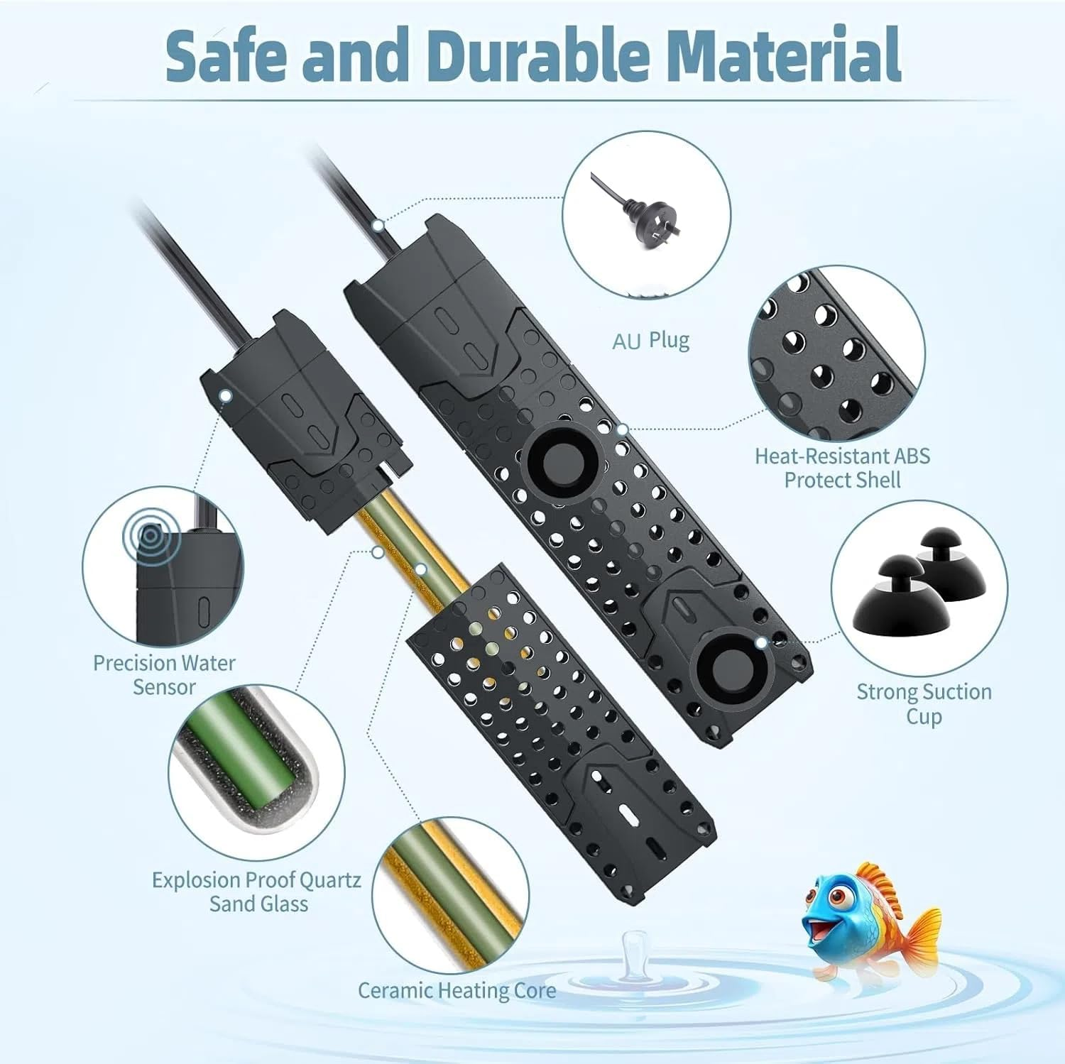 Hitauing Submersible Aquarium Heater 50W for 3-15 Gallon Fish Tank Heater with Intelligent Leaving Water Automatica Stop Heating System & Overheating Protection, for Fresh & Salt Water (AU Plug) image number 5