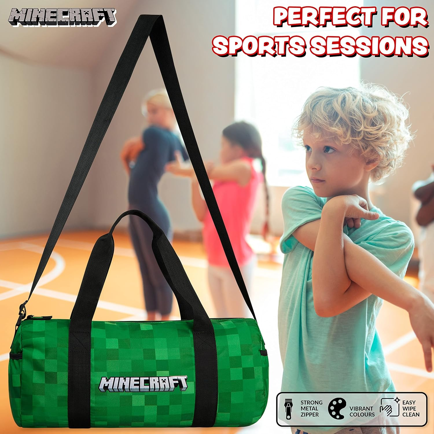 Minecraft Gym Bag for Kids Teens Travel Overnight Sports Duffle Bag Adjustable Strap Kit Bag Large Holdall Gamer Hand Luggage Bag, Green, 41X19X18Cm, Duffle Bag image number 3
