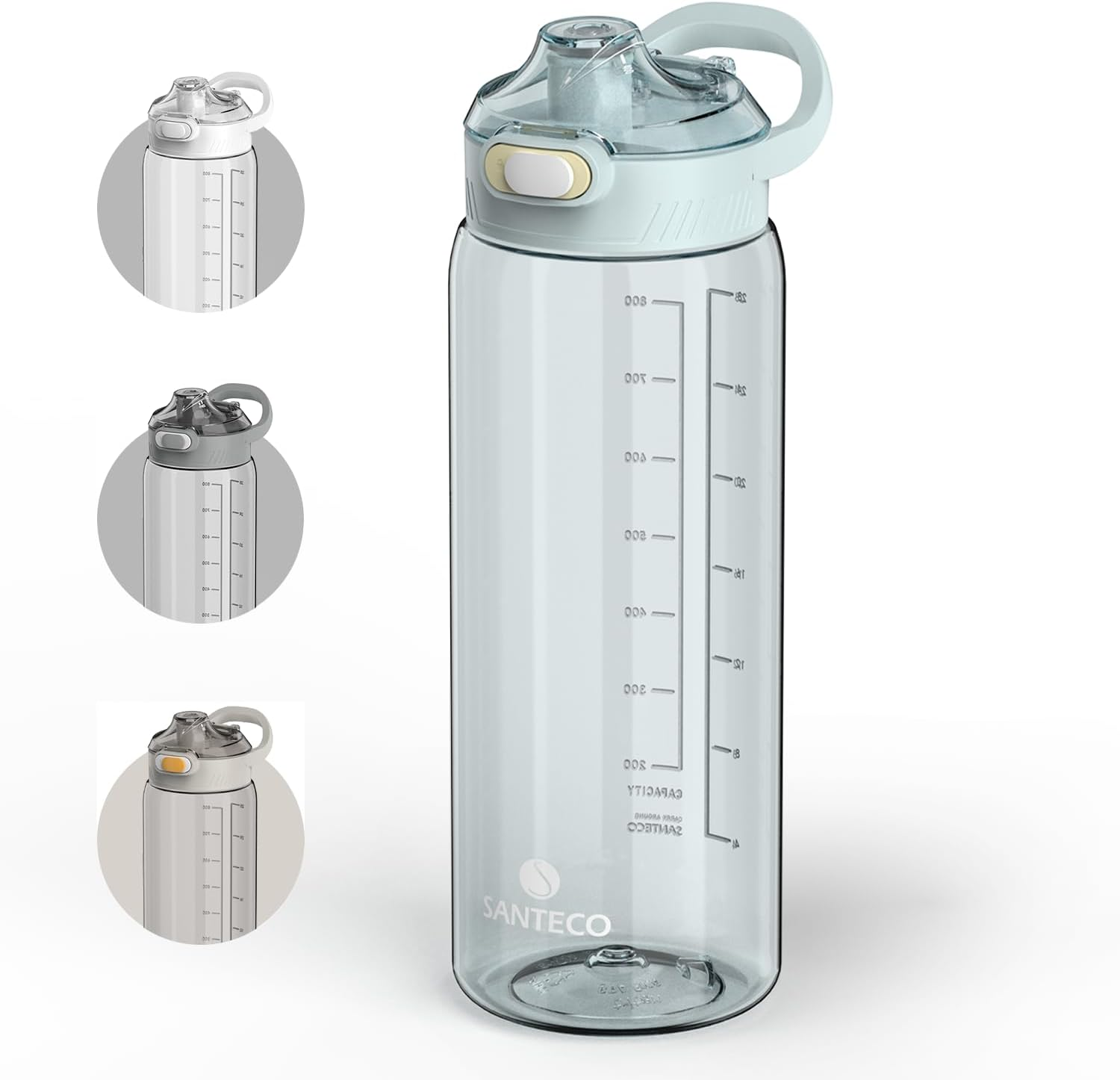 SANTECO 1L Water Bottle BPA Free - Lightweight Sports Bottle with Handle, Leak Proof, Easy Clean, Good for Gym Hiking Travel (Light Grey, 1000Ml) - Lotus Bud image number 4