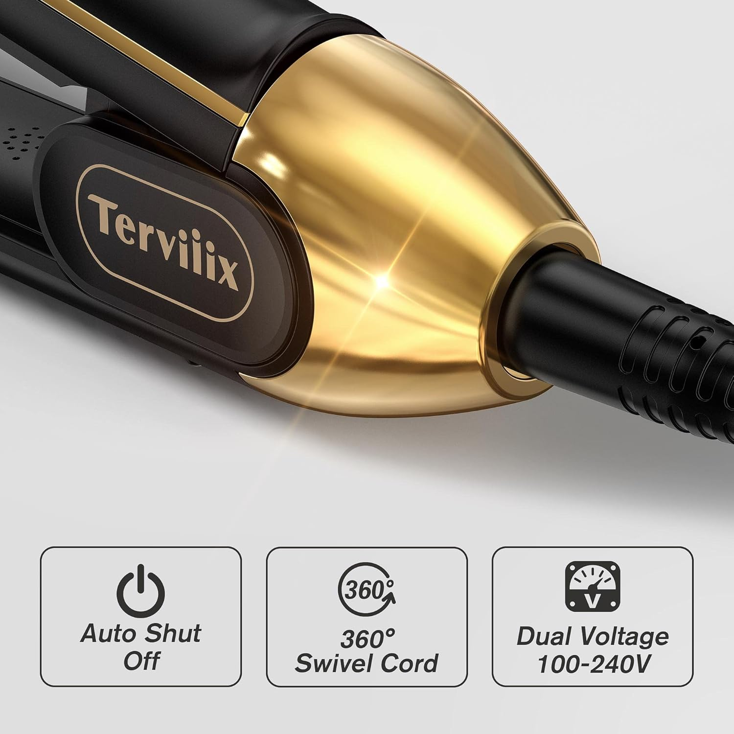 Terviiix Titanium Flat Iron Hair Straightener - ARC Non-Snagging for Smooth, One-Swipe Results, Salon-Grade Wide 1-3/4 Inch Straightening Iron Saves Time on Thick, Curly, Black & Natural Hair, Gold image number 4