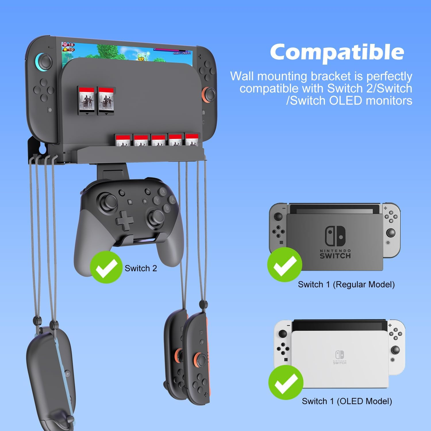 ZONEY Metal Wall Mount for Nintendo Switch 2 Console 2025, Switch 2 Organizer Shelf Base Kit behind Tv,Switch 2 Accessories with 7 Card Slots and 4 Joy-Con Hanger, Compatible with Switch 2/Oled/Switch image number 3