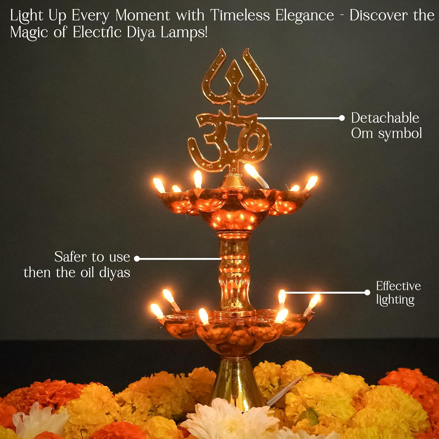 Electric LED Pooja Lamp, Golden Spark Light for Home Temple Decor, Mandir Festival Lighting, Diwali Decoration Piece (Layer 2, 2) image number 5