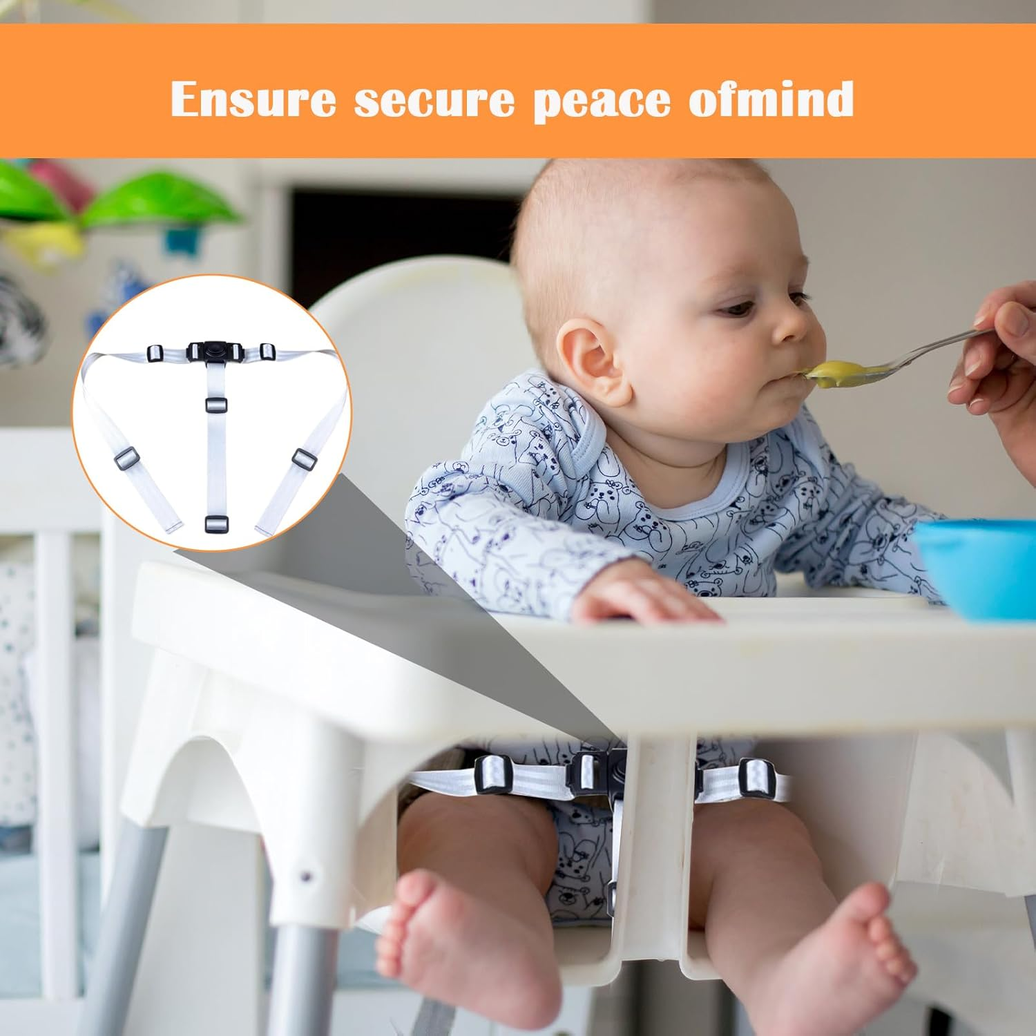 Baby High Chair Strap, 1 PCS Kids Chair Seat Belt, High Chair Straps Replacement for IKEA Antilop High Chair, Heavy Duty 3 Point Harness Seat Belt, Soft & Comfortable on Baby'S Skin, Easy to Use