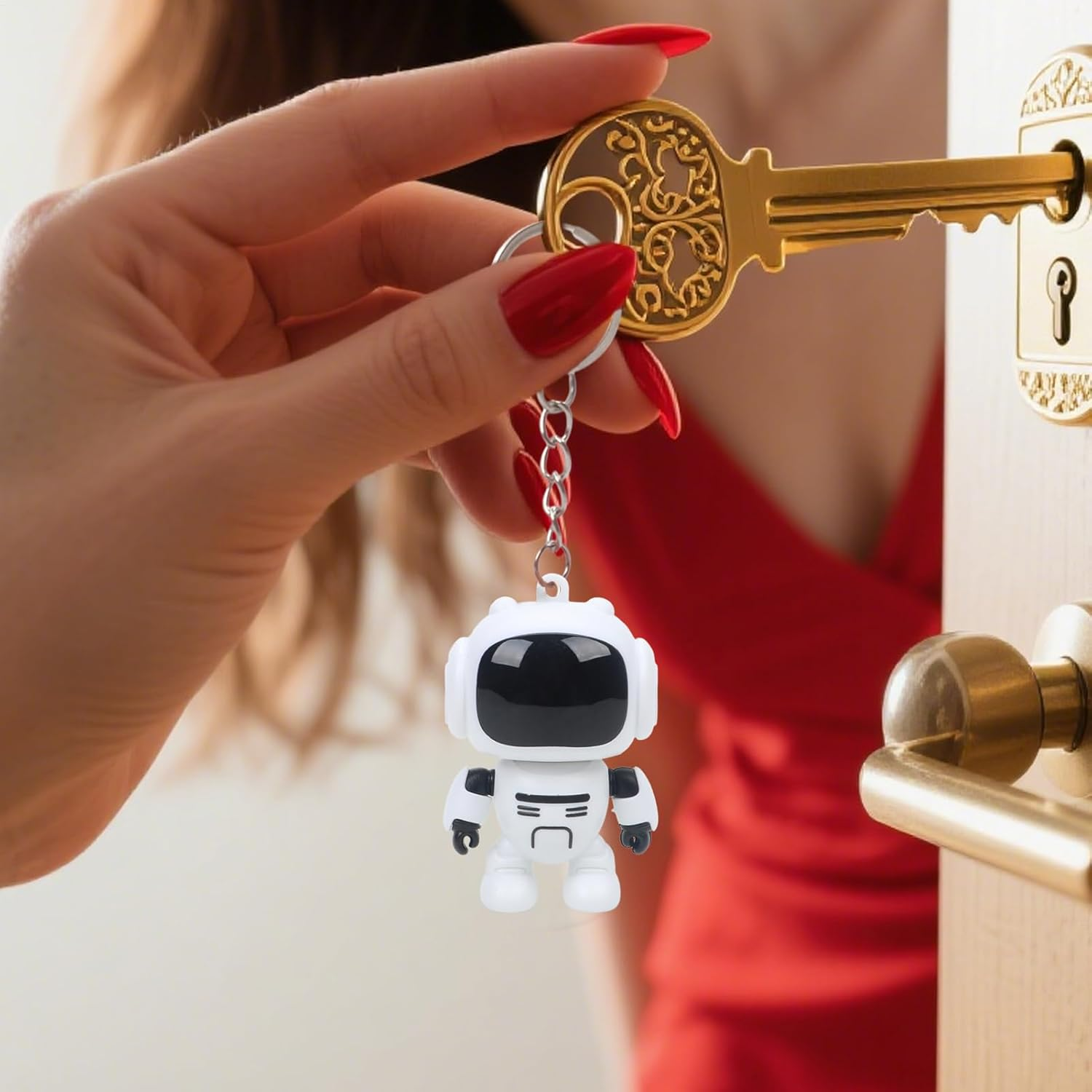 Purse Charm - Joint Movable Robot Wallet Pendant | Glowing Eyes Design Keychain for Car Keys - for Women Bag Wallet Schoolbag Handbag Home Car Travel - Red image number 3