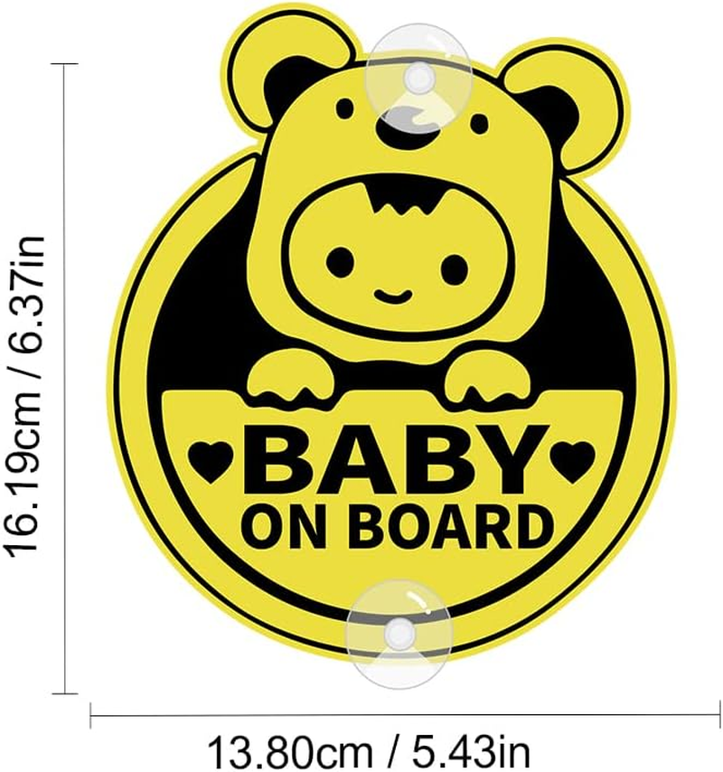 Assured Signs Baby on Board Sign with Suction Cups,Baby Safety Warning Decal for Cars- Bright Yellow, Durable and Strong Suction (Bear Baby on Board) image number 2