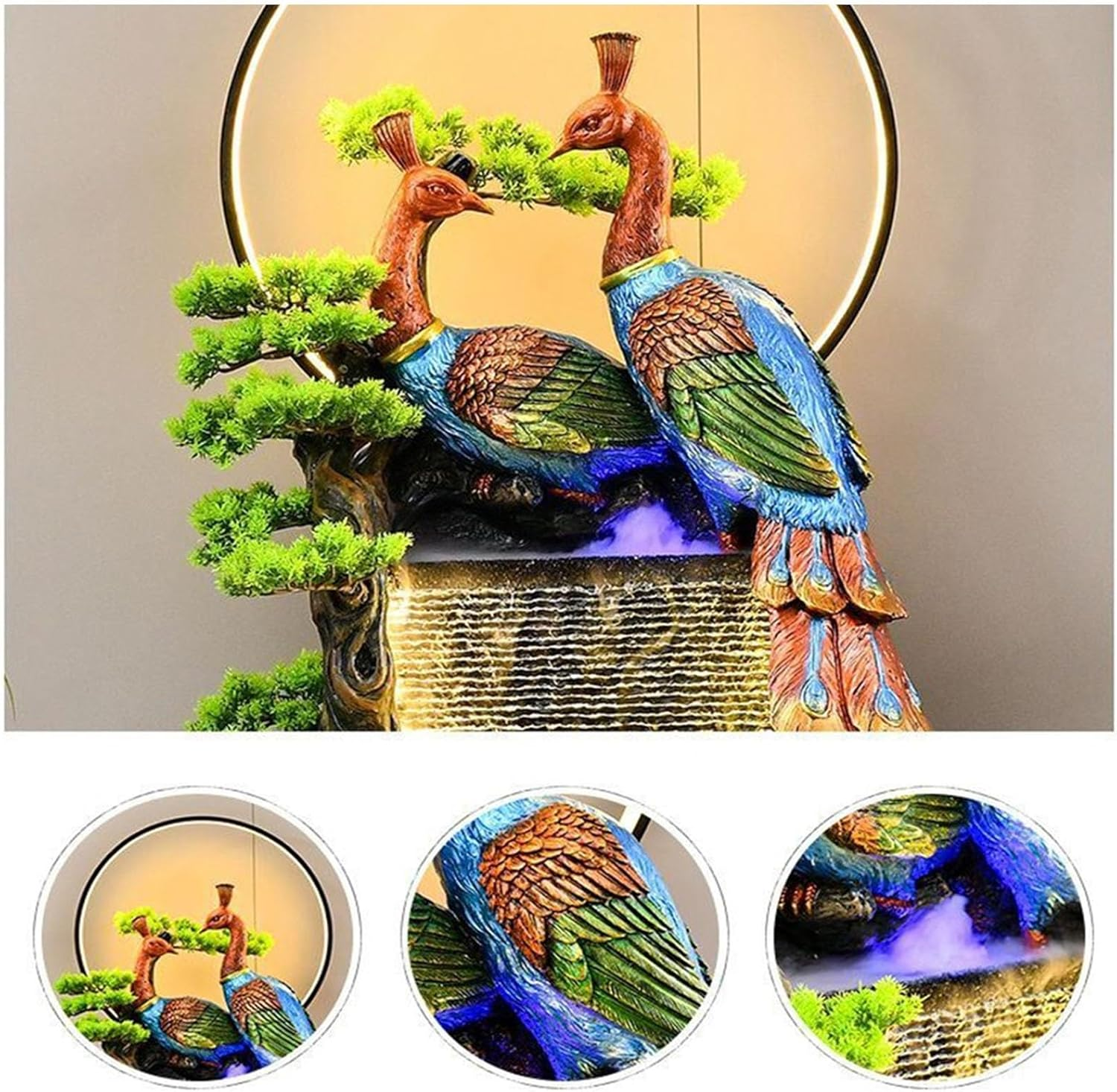 Outdoor Fountain Peacock Entrance Ornament, Large Fountain for Living Room, Resin Indoor with LED Lights, Suitable For, Balcony, Courtyard(63 * 46 * 157Cm) image number 5