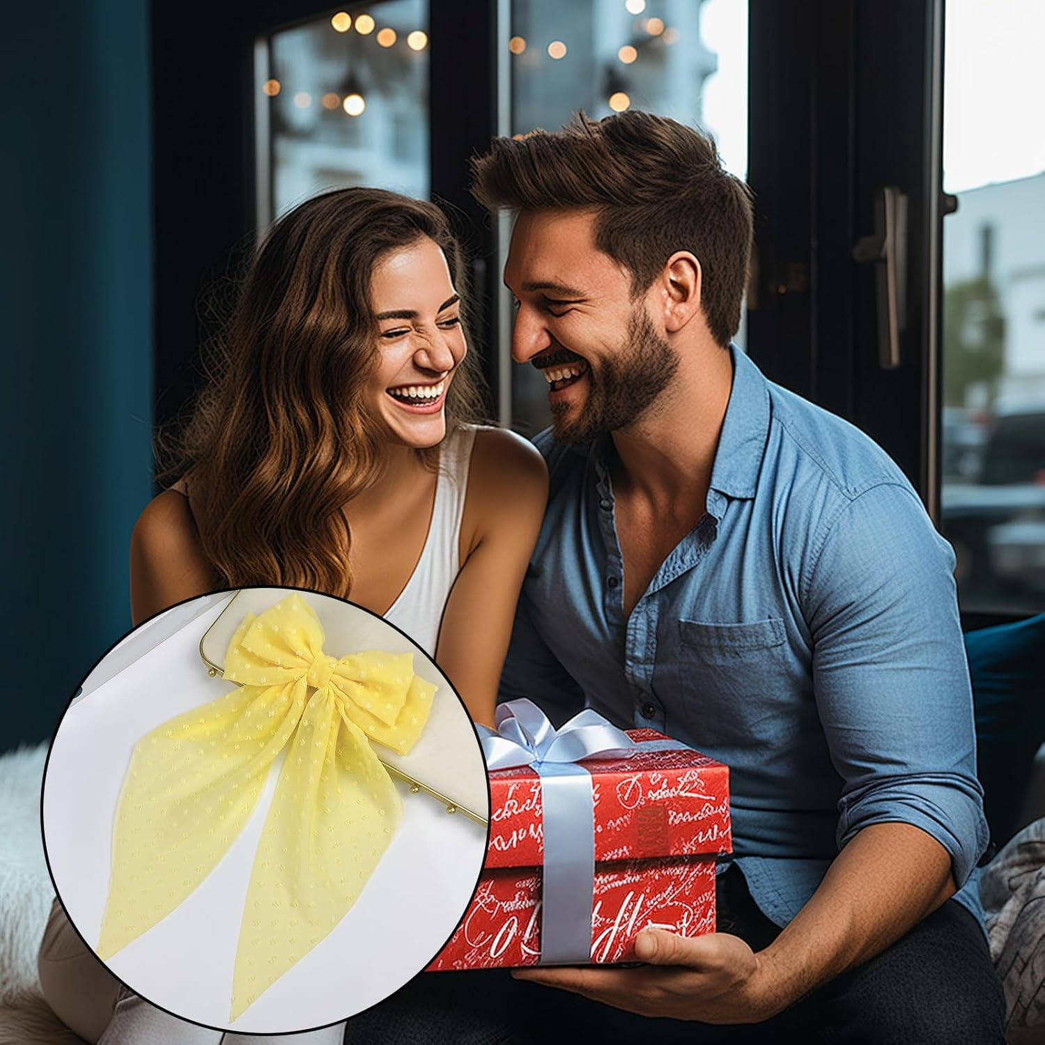 1 Pcs Silky Satin Hair Bows,Yellow Hair Bow, Yellow Hair Accessories,Yellow Bow Large Tulle Layered Hair Clip Hair Accessories for Women and Girls image number 2