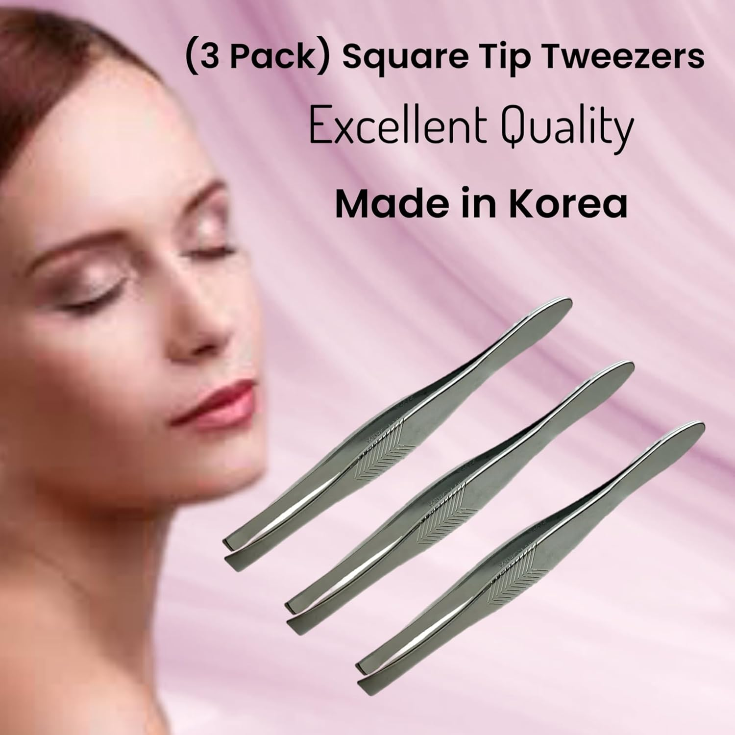 3 Vintage Style Square Tip Ribbed Professional Tweezers for Eyebrows Premium Precision for Facial Hair Splinter Ingrown Hair Removal Straight Tip Women Men Made in Korea image number 3