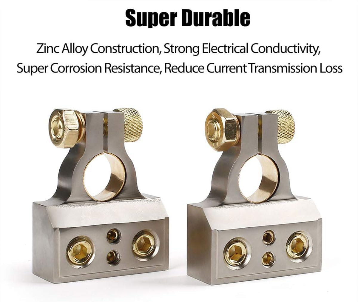 AIMALL Universal Car Battery Terminal Clamps Set Zinc Alloy Post Connectors with Protective Covers Fit 0/4/8/10 AWG Cable for Auto Audio Power Wiring 2.3X1.8 Inch image number 2