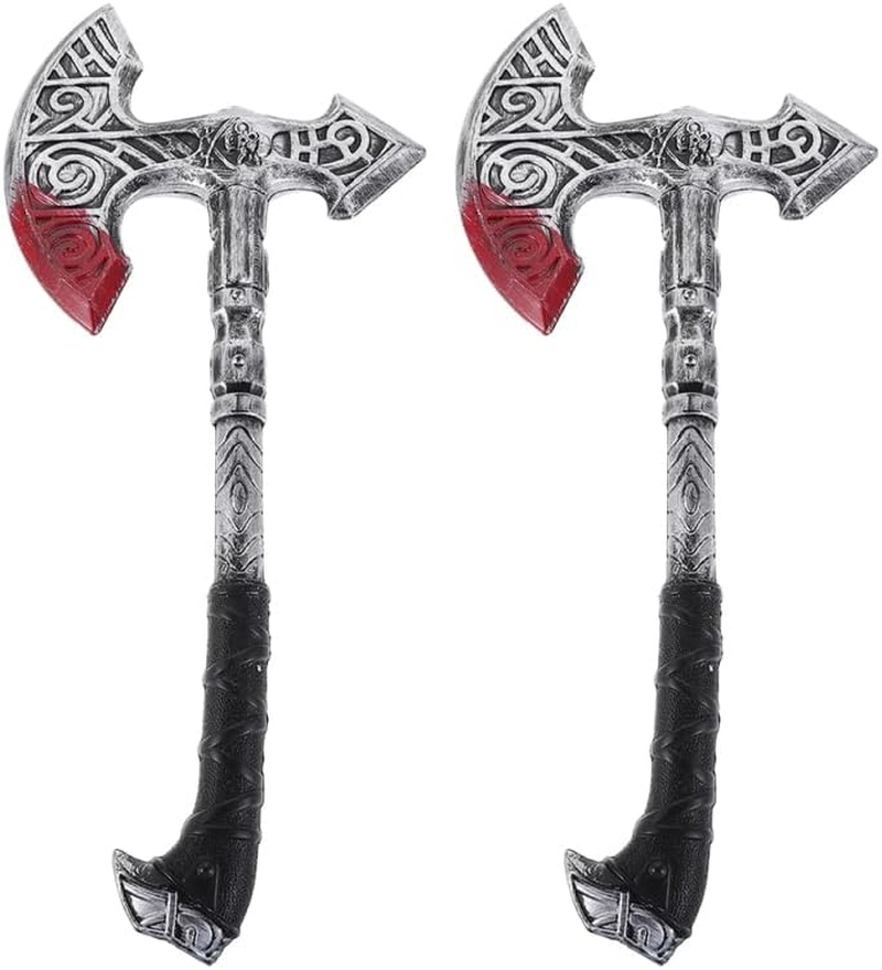 Healeved Viking Costume Axe: Plastic Party Axe Prop Accessories for Halloween Cosplay Role Play Medieval Theme Party Decorations image number 3
