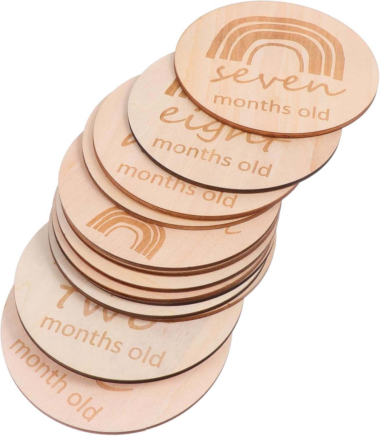 Didiseaon Double-Sided Rainbow Wooden Baby Growth Milestone Cards for Newborns, 13Pcs Set, Monthly Commemorative Memory and Photo Recording Props for Baby'S First Year image number 2