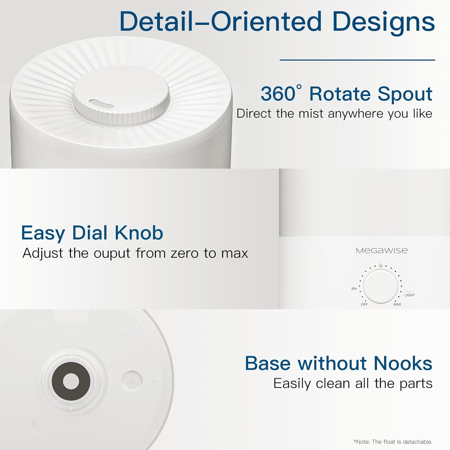 MEGAWISE Cool Mist Humidifiers for Babies, Bedroom, Nursery, Home and Office | Super Quiet Ultrasonic Vaporizer, Large Top-Refill 3.5L, Essential Oil Diffuser, Auto Off, Easy Clean image number 4