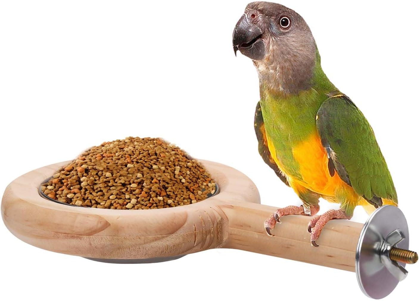 Bird Perch with Bird Feeding Cup, Parrot Wood Perch Tree Bird Perch Stand, Solid Wood Perch for Bird Cage Accessories for Parakeet Lovebird Cockatiel Small Birds image number 6