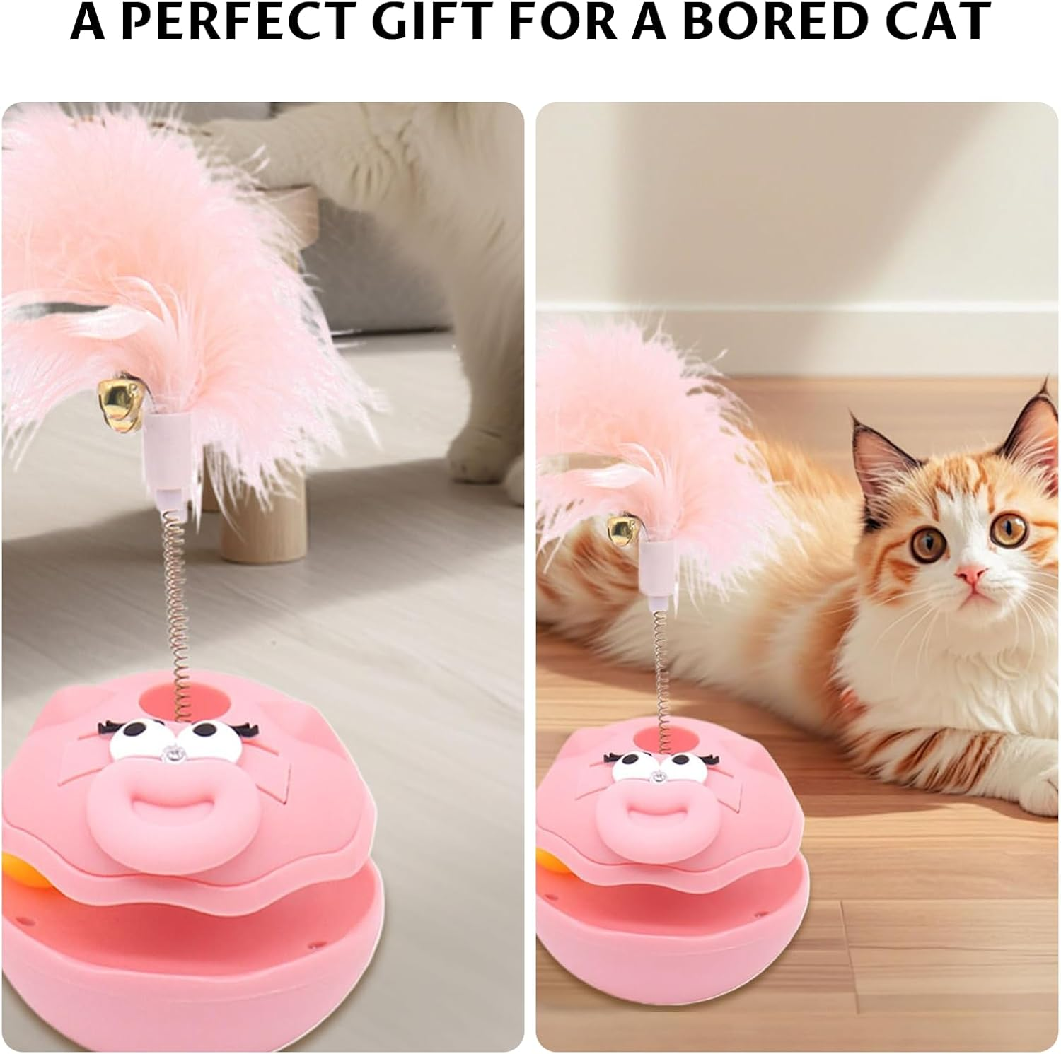 Velmoriah Interactive Cat Toy Ball, Turntable Ball Toy with Teaser, Bell & Feather for All Breed Cats, Pet Supplies Enrichment Indoor Games for Exercise Boredom Relief image number 2