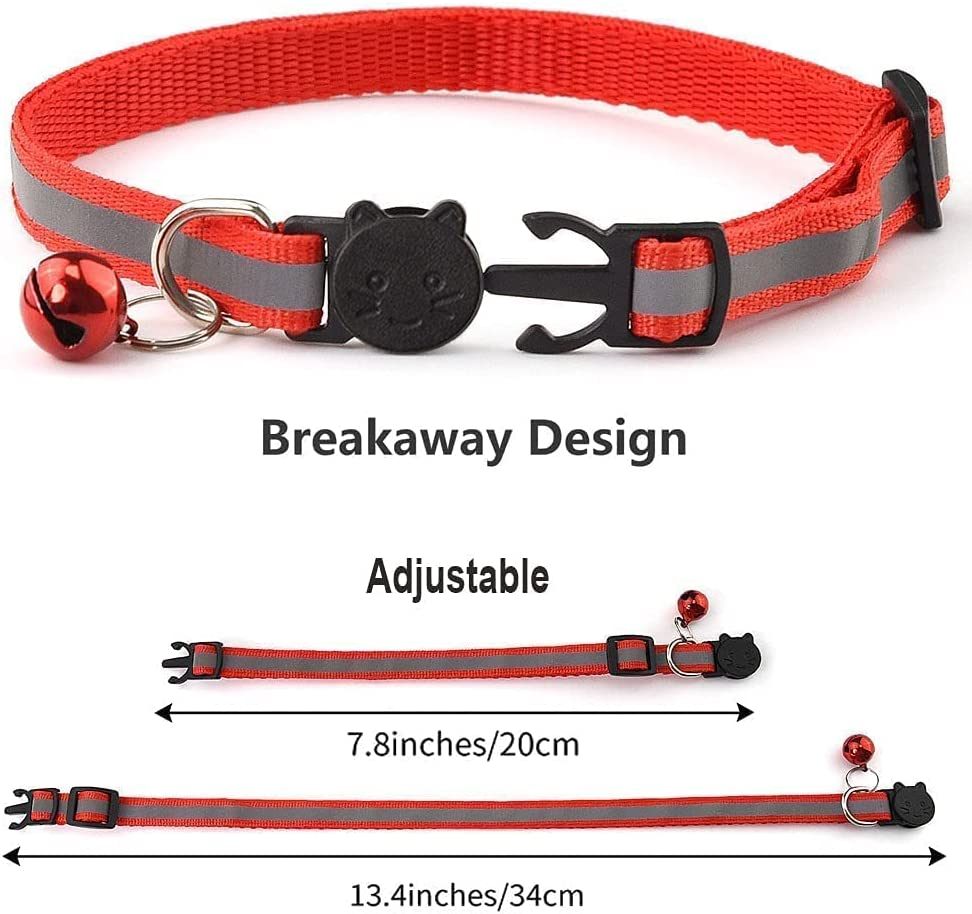 Gingeruper Cat Collar Cat Breakaway Collars Set 12 PCS with Bell Reflective Strap & Safety Buckle, Adjustable 8-12" (12 Color) image number 4