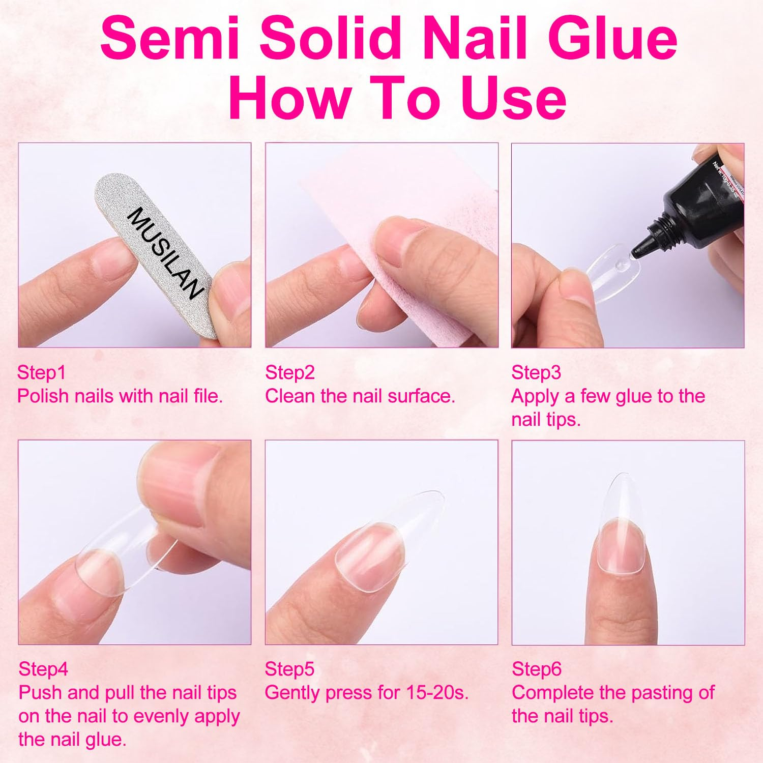 MUSILAN 2PCS Semi Solid Nail Glue, New Super Strong Solid Nail Glue for Acrylic Nails Press Ons Nails Quick Drying No UV Light Long Lasting for Acrylic Fake Nail Tips Chip-Resistant & Longwear Formula image number 3