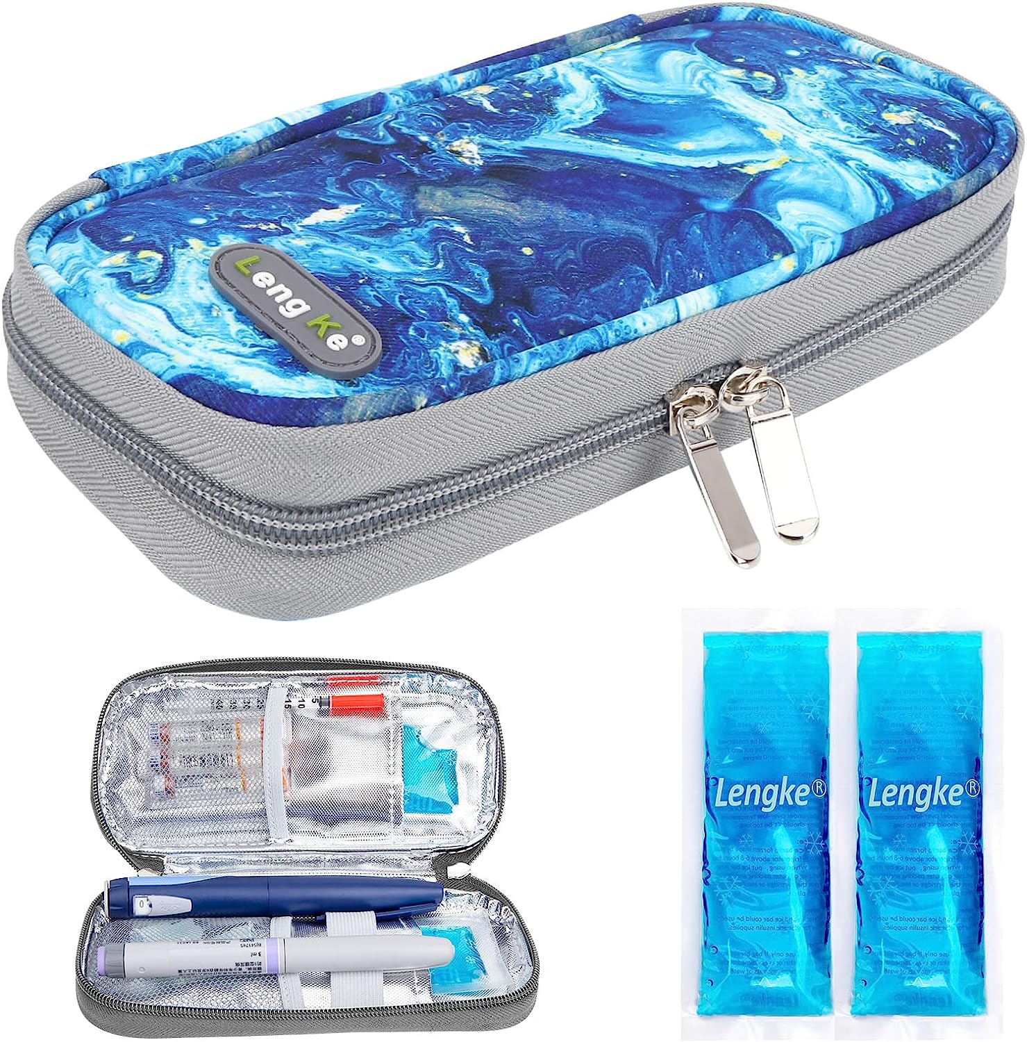 YOUSHARES Insulin Cooler Travel Case, Diabetes Travel Case with 2 X TSA Approved Ice Packs, Insulated Medication Travel Bag for Diabetic Supplies, Medicine Cooler for Travel (Quicksand Blue) - 01 Y13_Green image number 5