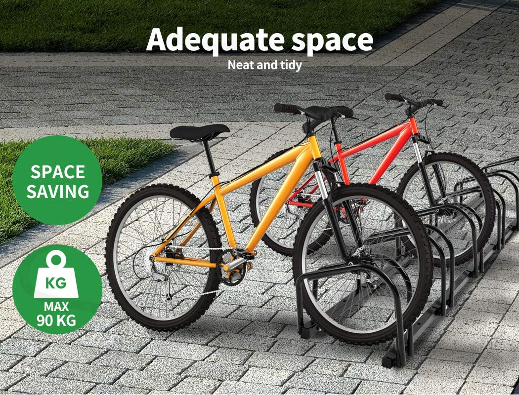 6 Bike Stand Outdoor Bicycle Floor Parking Rack Indoor for Garage Storage,Fits 16Inch 18Inch 20Inch 24Inch 26Inch 27.5Inch 29Inch Kids Mountain Bicycle Speed Cycling City Bikes Wheel,Black image number 1