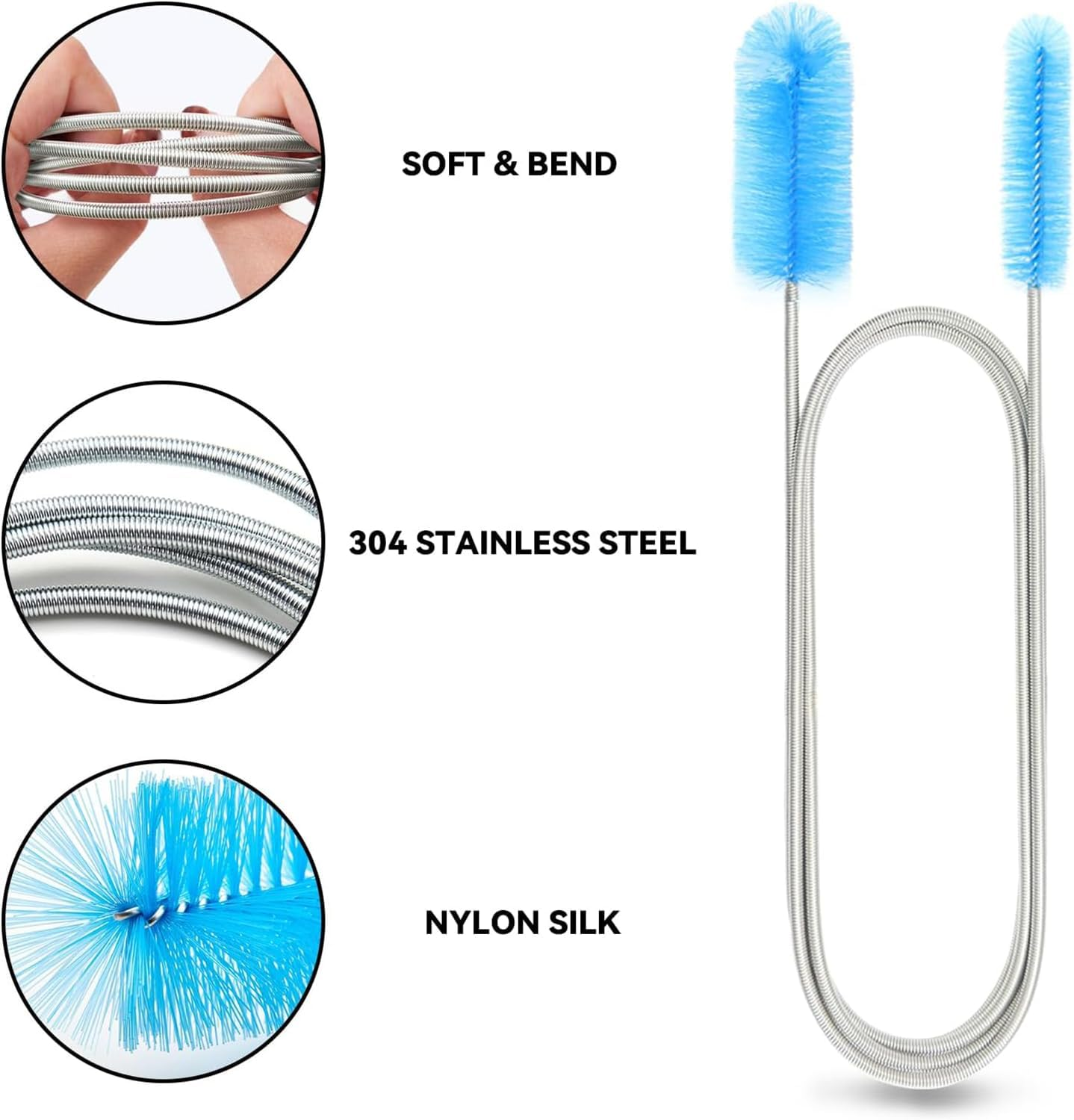 CPAP Tube Cleaning Brush-7 Feet Flexible + 7 Inches Handy Stainless Steel Wire Bristle Brush (Extra Large, Count, 2)