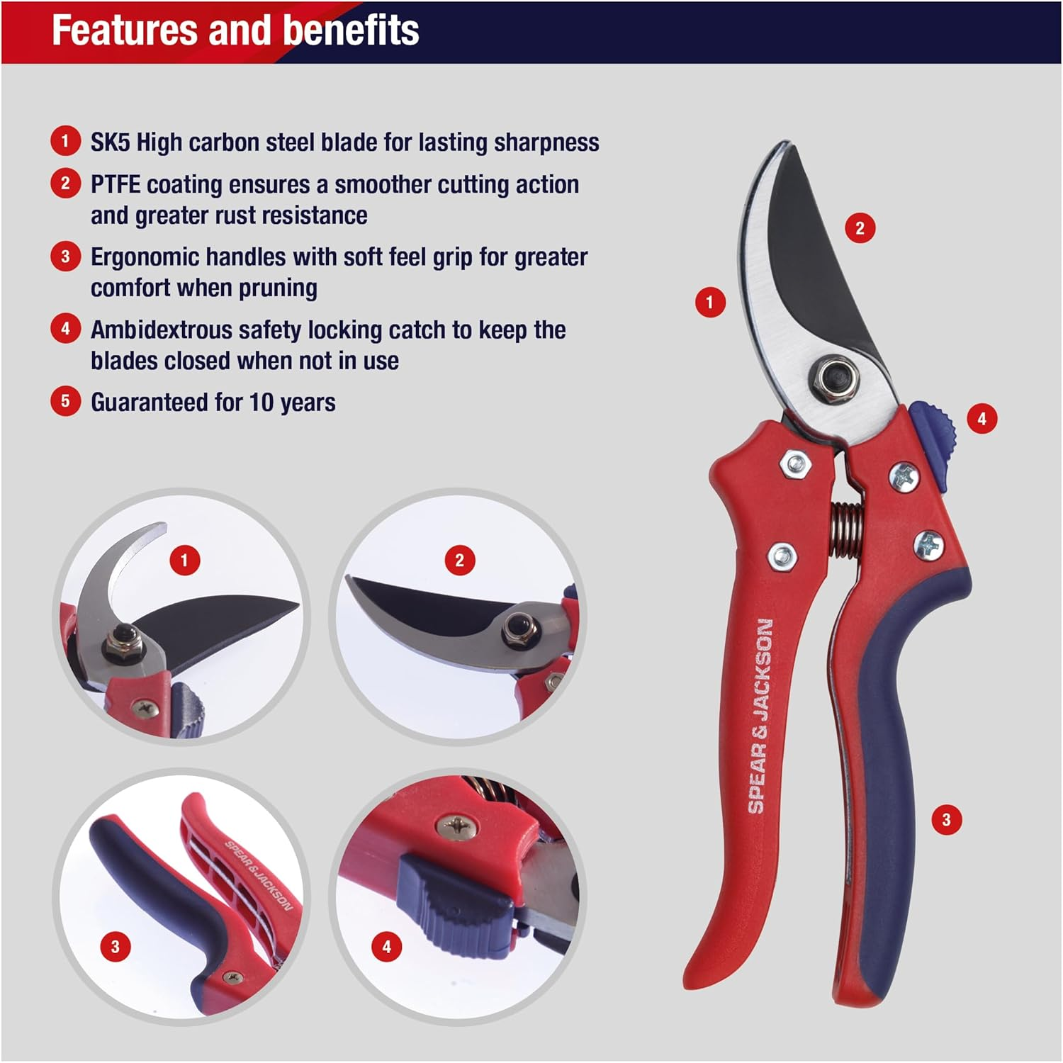 Spear & Jackson 7159BS Razorsharp Advantage Bypass Secateurs, Multicoloured