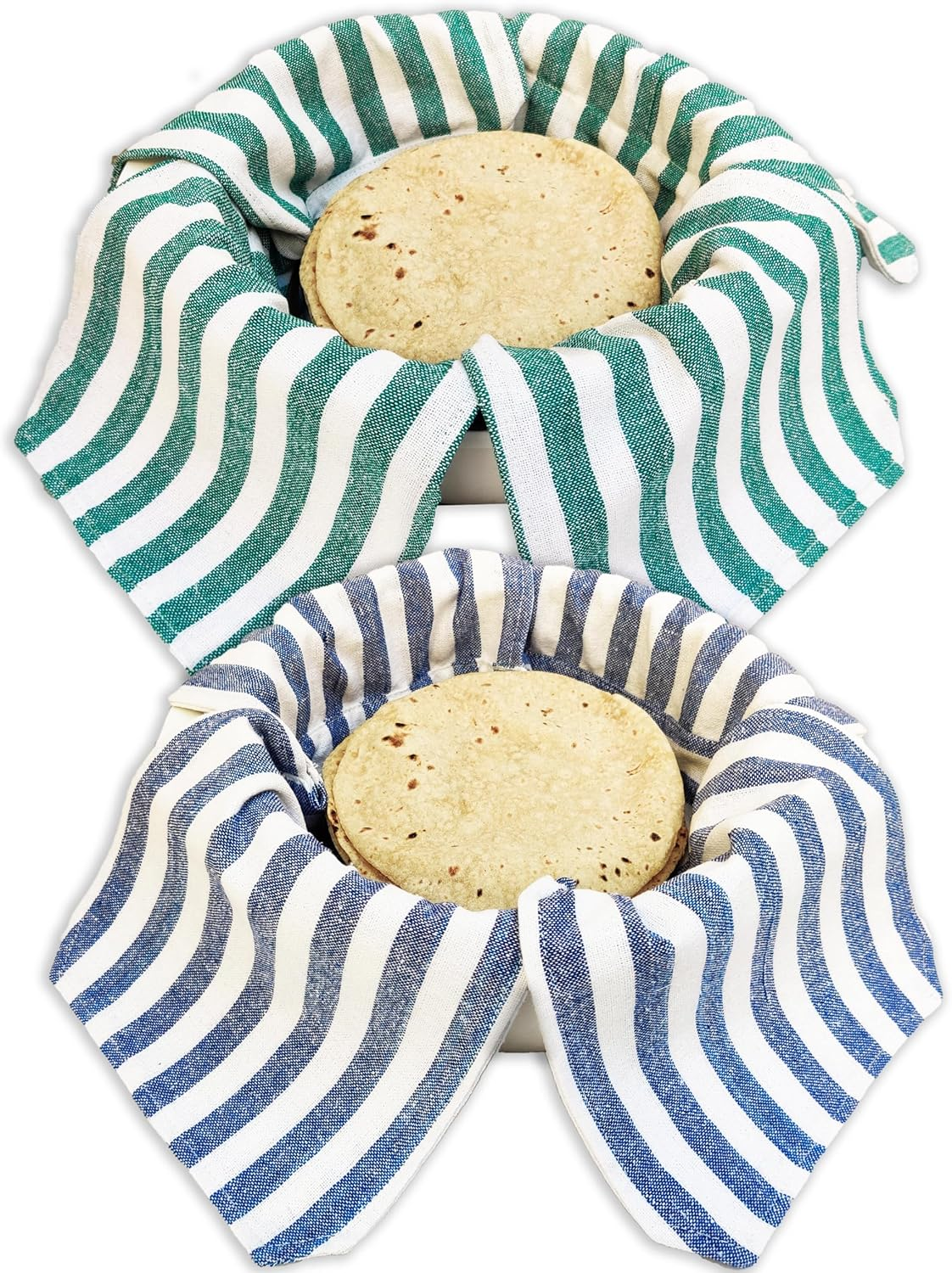Set of 2 Cotton Double Layer Roti Clothes Wrap with Flaps Muslin Cloth for Chapati for Hot Case Kitchen Chapati Cloth Wrap Roti Cloth (2, Green & Blue) image number 4