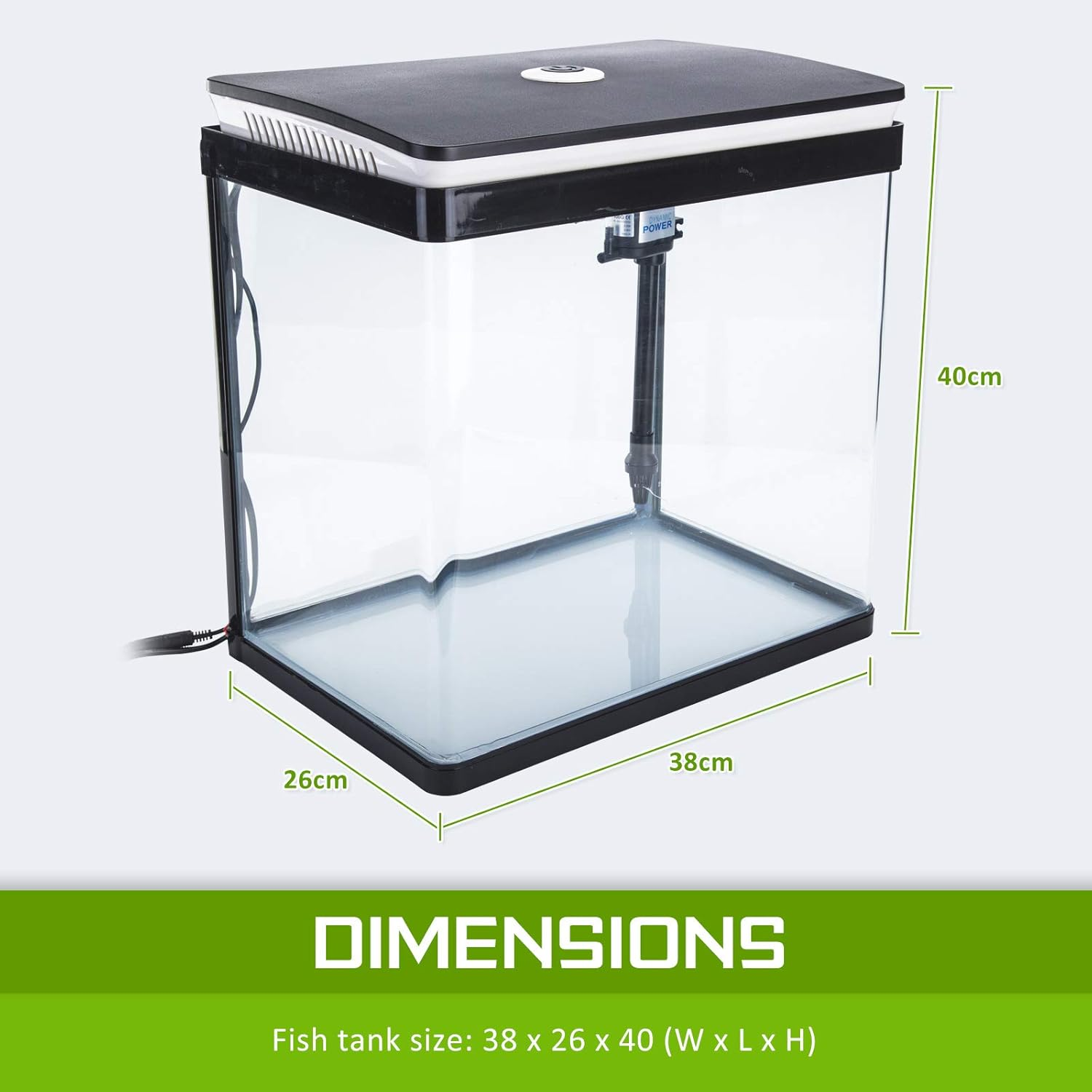 Dynamic Power 30L Curved Glass Aquarium Fish Tank with 5W RGB LED Light, 2.5W Filter Pump, Hinged Hood, Complete Filtration System, Freshwater & Saltwater Compatible image number 2