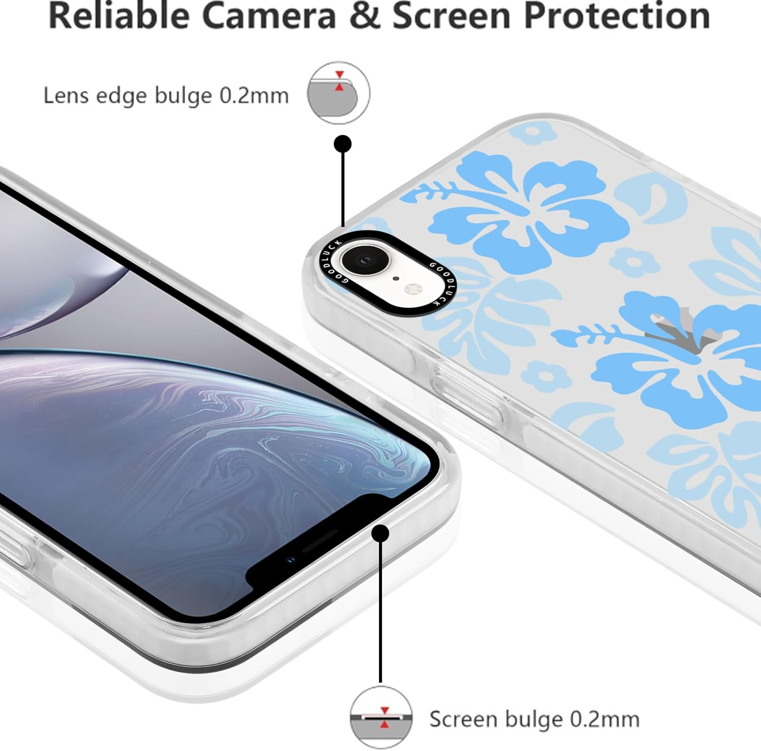 RUMDEY Clear Hibiscus Flower Case for Iphone XR 6.1", Cute Preppy Floral Crystal Pattern Aesthetic Design Soft Slim Anti-Yellow Protective Shockproof TPU Phone Cover for Women Girls - Blue image number 4