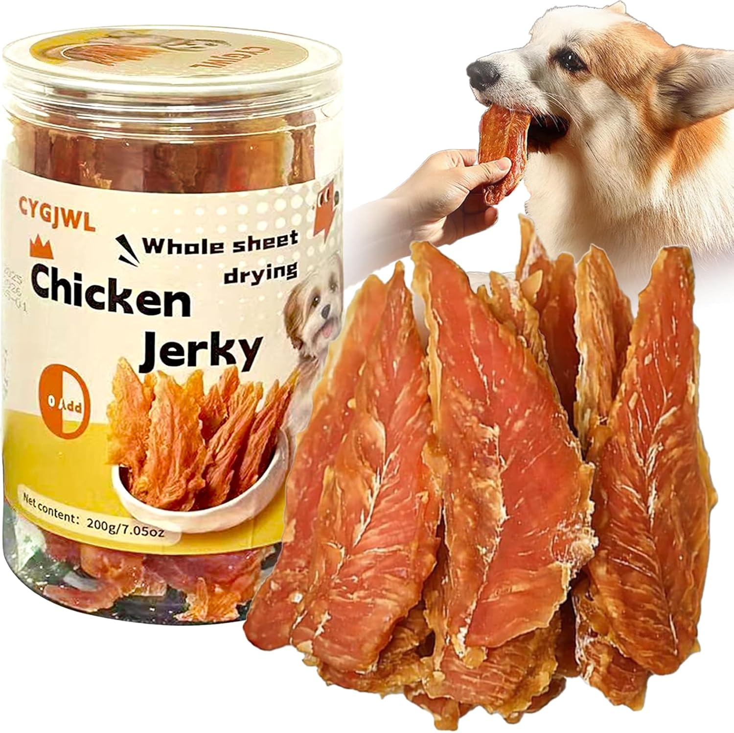 CYGJWL Chicken Breast Jerky 200G+,Dog Food Treat,No Additives,High Protein Low Fat Food,Long Lasting Chews for Small & Large Dogs, 7.05 Oz image number 4