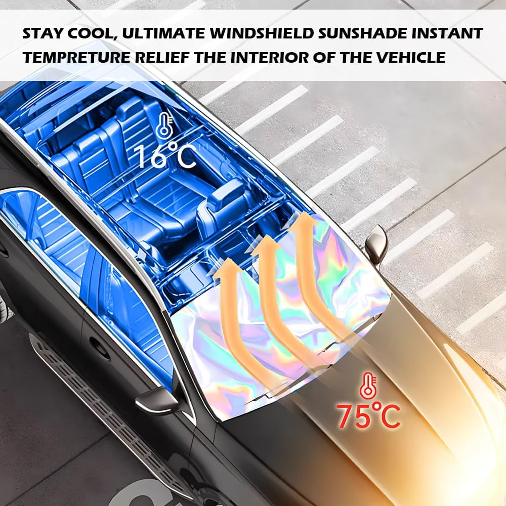 57.09 * 31.5" Windshield Sun Shade Foldable,Upgraded 210T Radium Titanium Silver Car Windshield Cover with Storage Pouch for Automotive Interior Protection,Universal Car Sun Shade image number 5