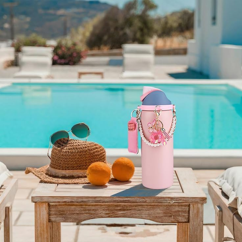 Letter Accessories for Owala Water Bottle 24/32/40Oz,Initial Charm、Lipstick Holder and Handle Strap for Owala Accessories and Stanley Cup Accessories(Pink, R) image number 3