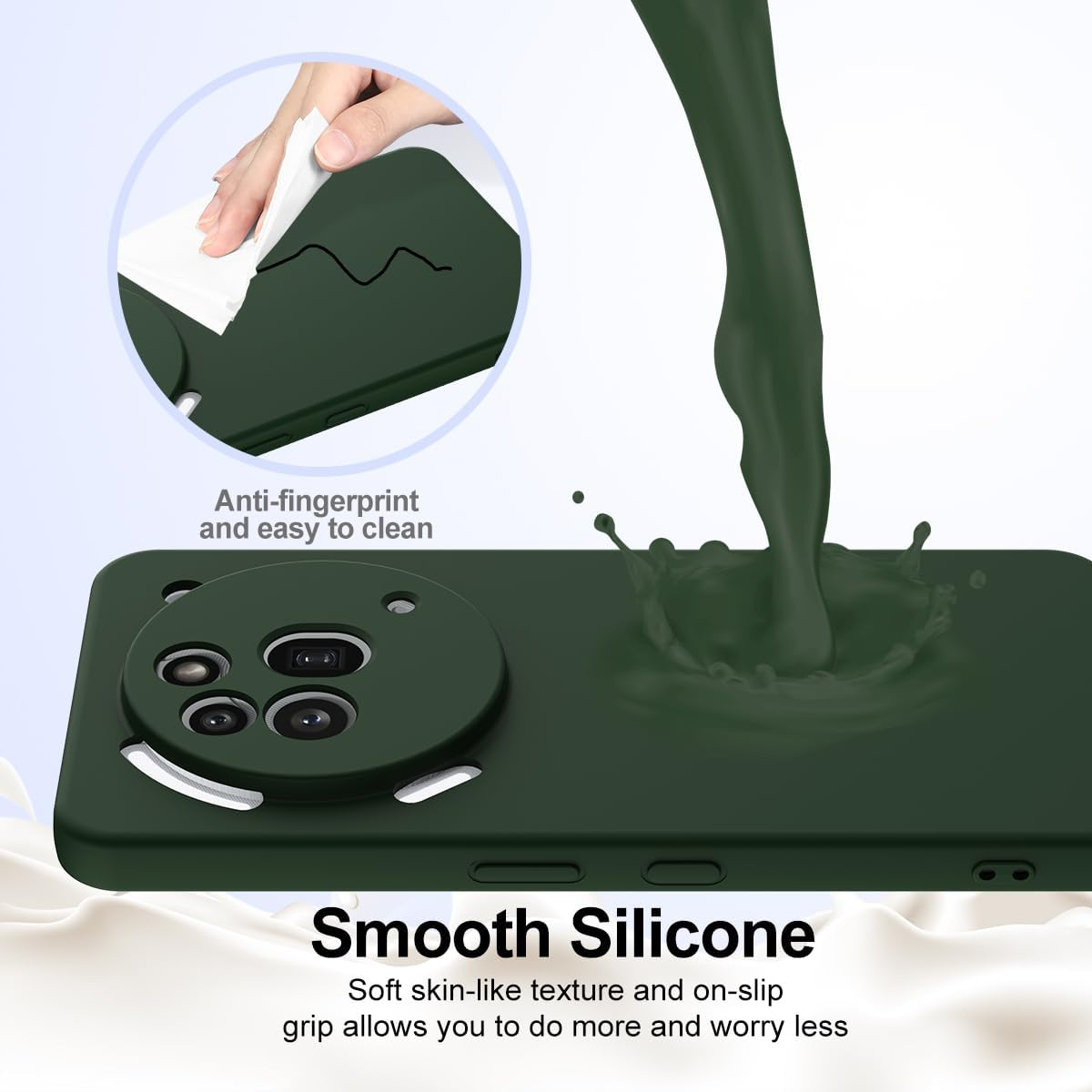 BRAND SET Case for Nothing Phone 3A Pro, Magnetic Silicone Case, Shockproof and Scratch-Resistant, Mobile Phone Case with Microfibre Lining for Nothing Phone 3A Pro Case (Dark Green) image number 3