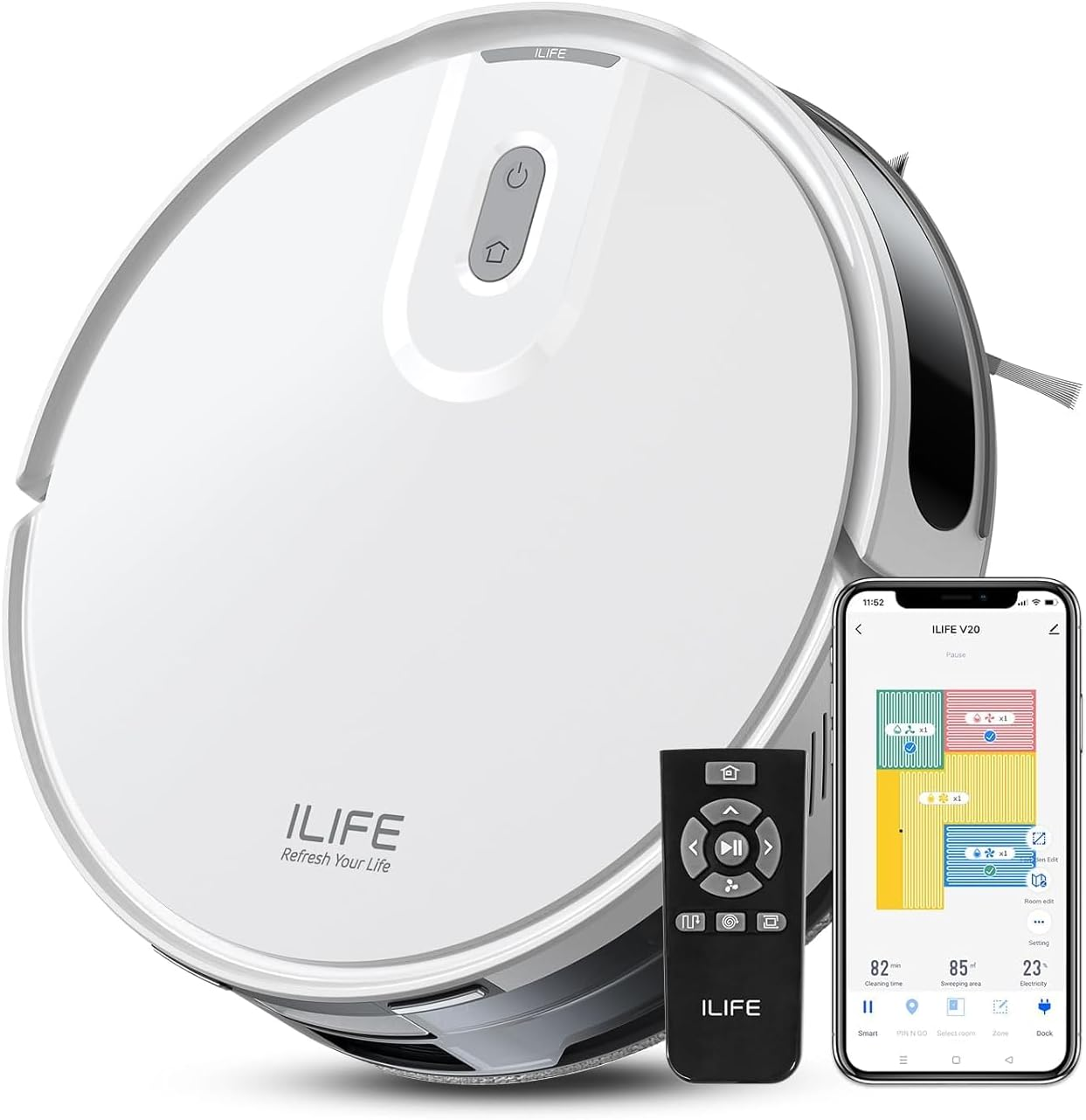 ILIFE V20 Robot Vacuum Cleaner and Mop, 5000Pa Suction, Laser Navigation,140Min Runtime,Multi-Floor Mapping,App/Alexa/Google Compatible Smart Robot Vacuum Cleaners for Hard Floors and Carpets (V20) image number 2