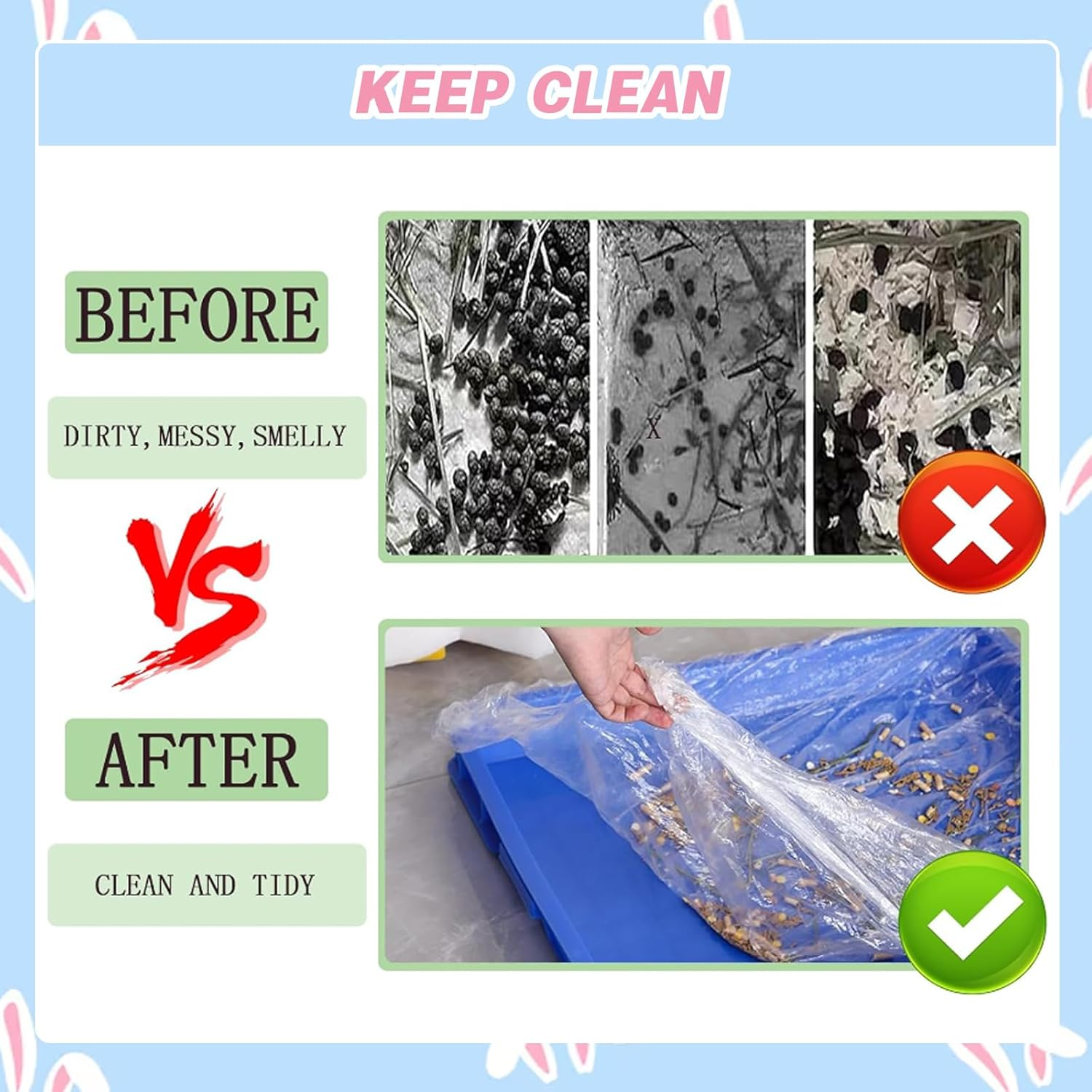 SUSOO 50 Pcs Universal Disposable Pet Cage Liners - 122Cm Elastic PE Tray Covers for Small and Large Cages Base, Leakproof Plastic Film for Birds, Parrot, Rabbits,Cats,Dogs and Animal Cage Accessories image number 6