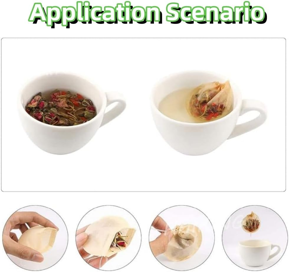 Jindizi 100 Pcs Tea Filter Bag, Natural Cotton Drawstring Seal Empty Tea Bags for Loose Leaf Herbs Teas(Round)