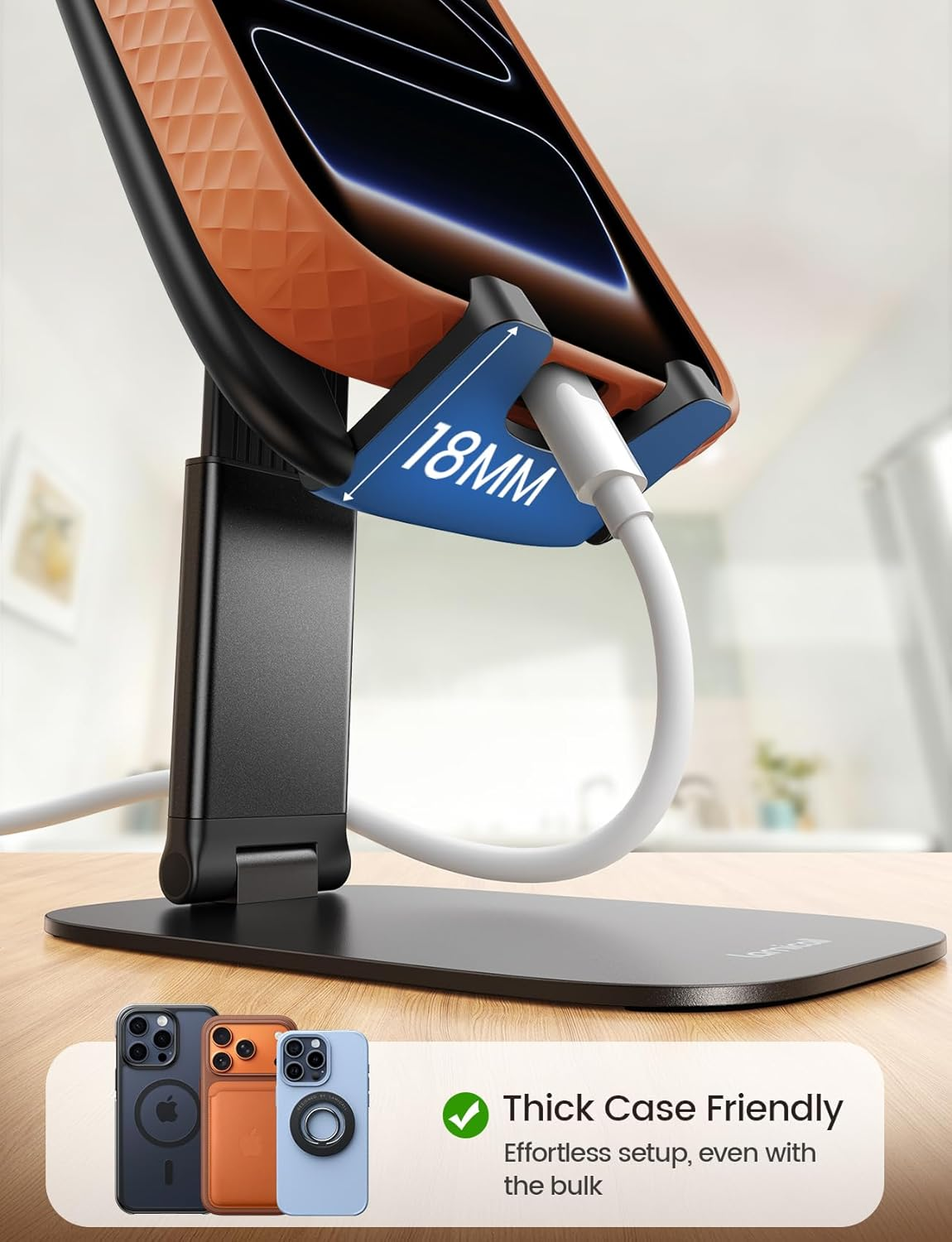 Lamicall Ultra Thin Cell Phone Stand for Desk, [Height Adjustable] Foldable Desktop Phone Holder, Portable Mobile Stand, Office Desk Accessories for Iphone 17 16 15 14 13 Pro Max Air, Galaxy S25, S24 - White image number 7