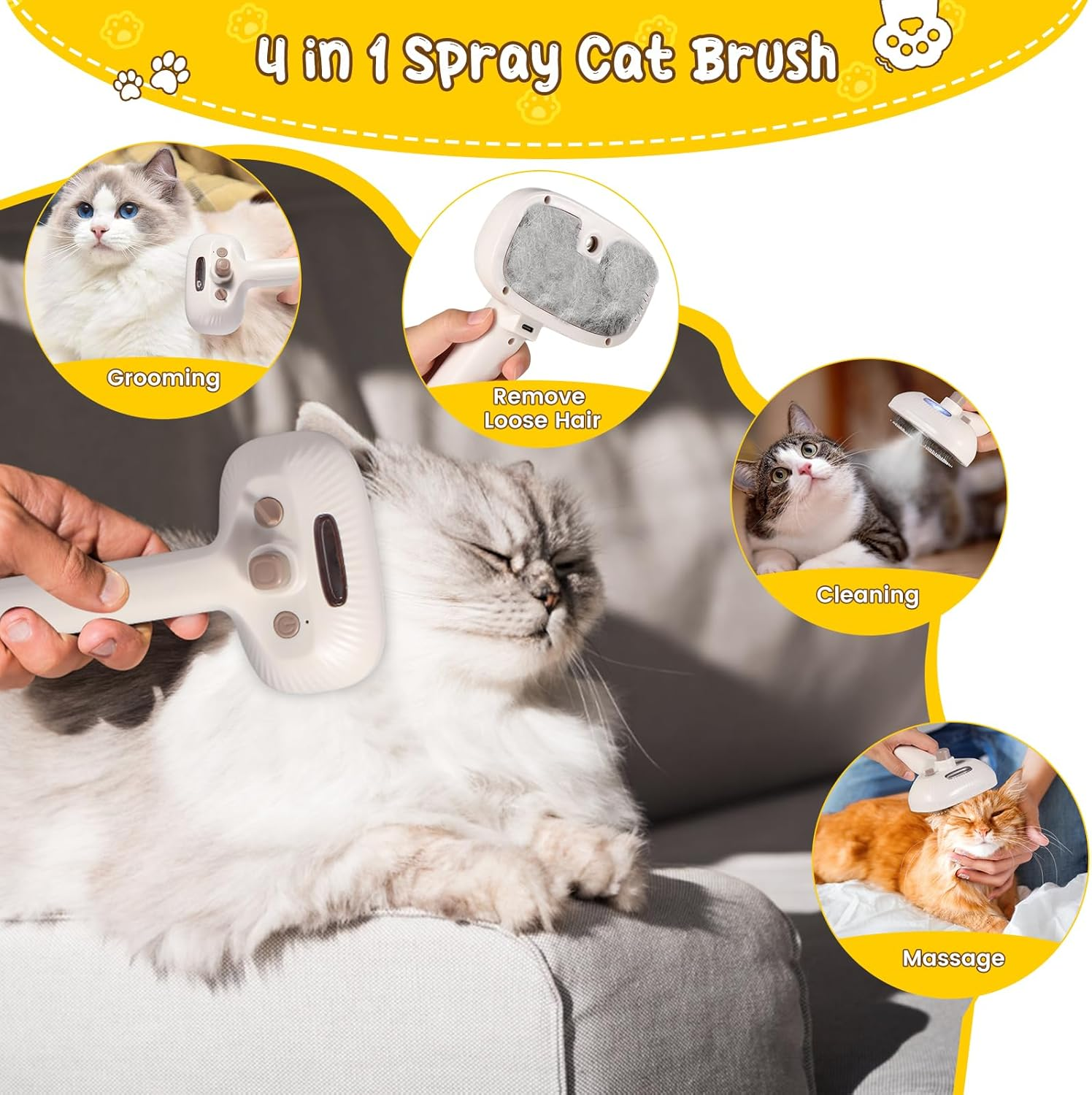 Brencco Cat Brush with Steam, Cat Brush Steam Brush Cat with Water Tank, Dog Brush, Cat Brush with Release Button, Cat Brush for Dogs and Cats, Long Hair and Short Hair image number 2