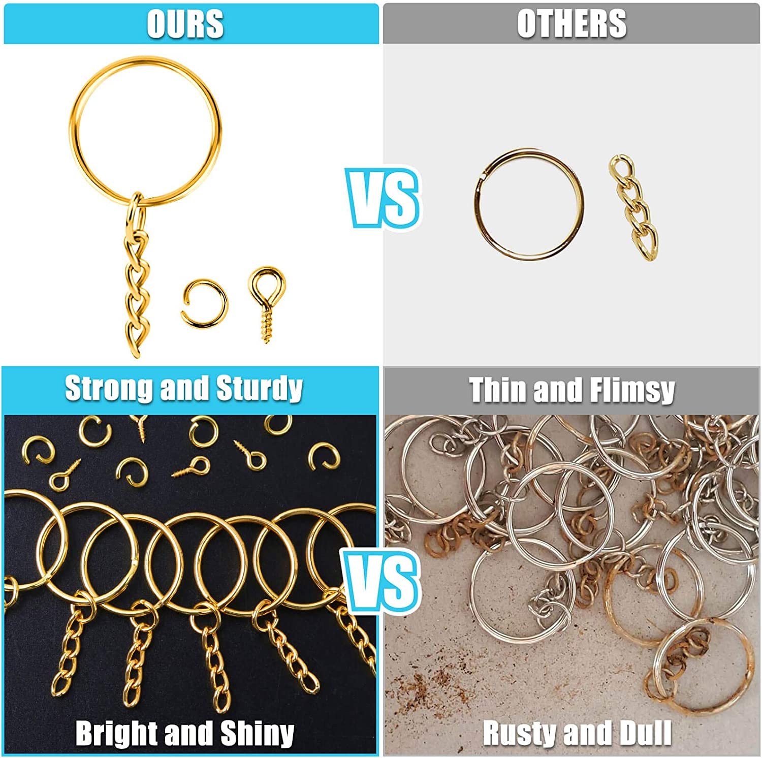 Keychain Rings Kit for Crafts Gold, PAXCOO Includes 100Pcs Split Key Ring with Chain, 100Pcs Jump Rings and 100Pcs Screw Eye Pins for Resin Keychain Making - Argent&eacute;e image number 2