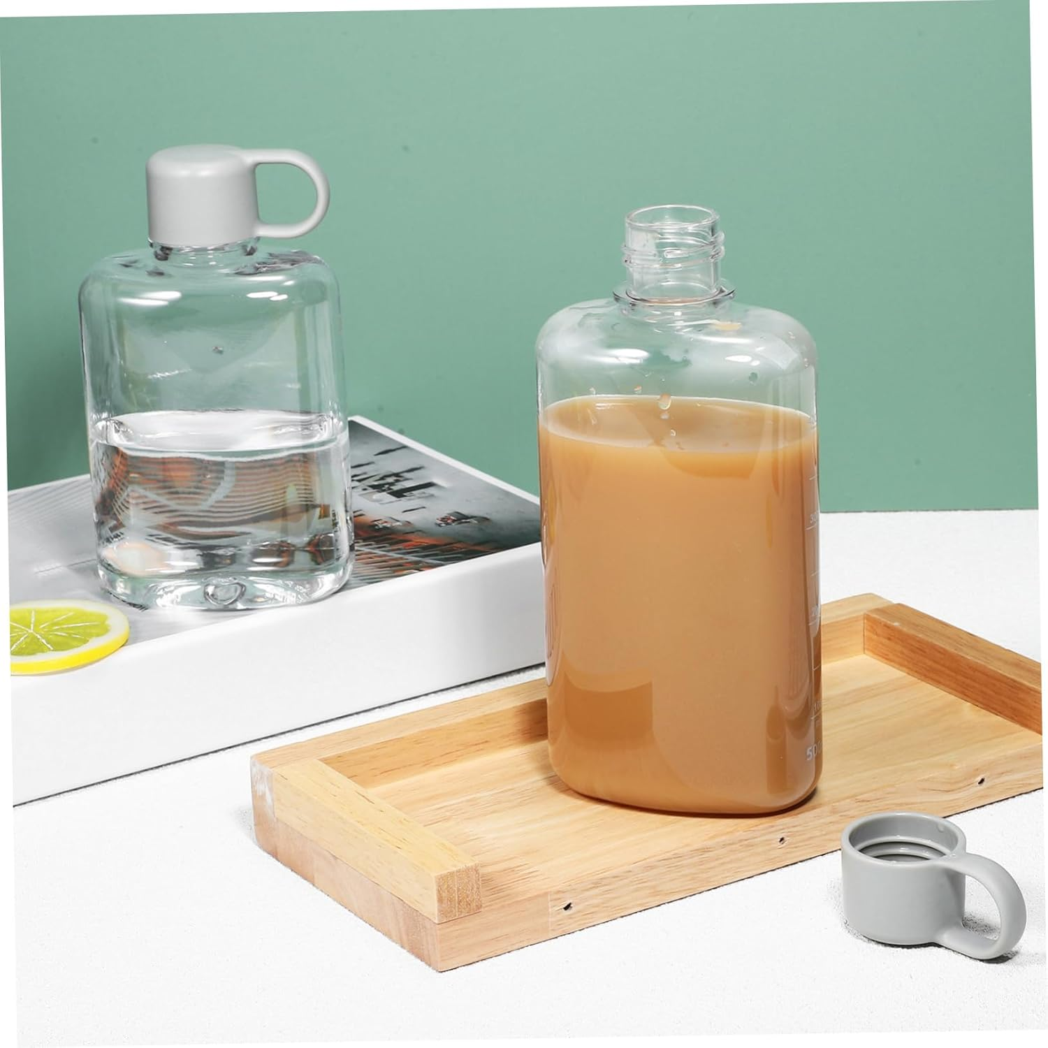 2Pcs Portable Flat Water Bottle Lightweight Leak Outdoor Activities Stylish Tritan Drinking Bottle for Gym Travel Camping image number 3