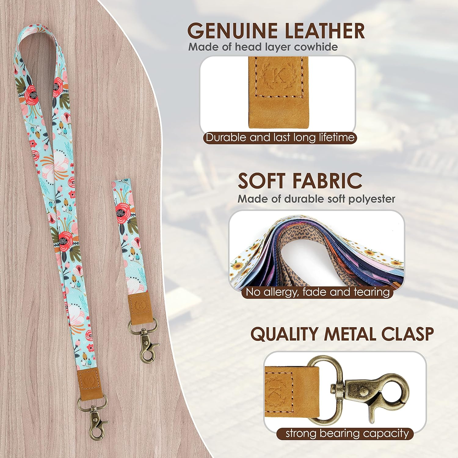 Lanyard for Keys, Teacher Lanyard for ID Holder, Blue Wrist Lanyard& Neck Lanyard Kit for Women& Men, Wallet, Car Keys, Keychain, Unique Patterns, Ultra Soft, Durable Polyester&hellip;&hellip; image number 3