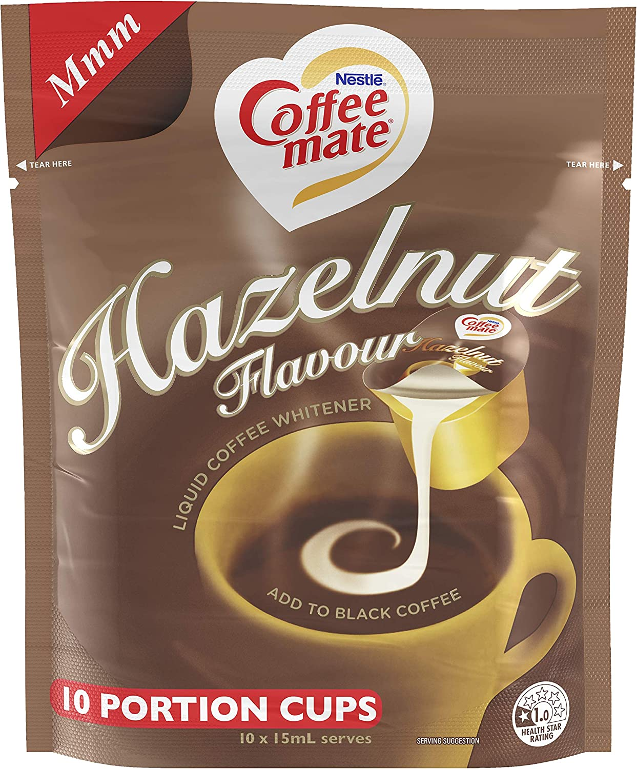 Coffee Mate Nestle Hazelnut Flavour Liquid Coffee Whitener 10 Cups X 15Ml, 150G