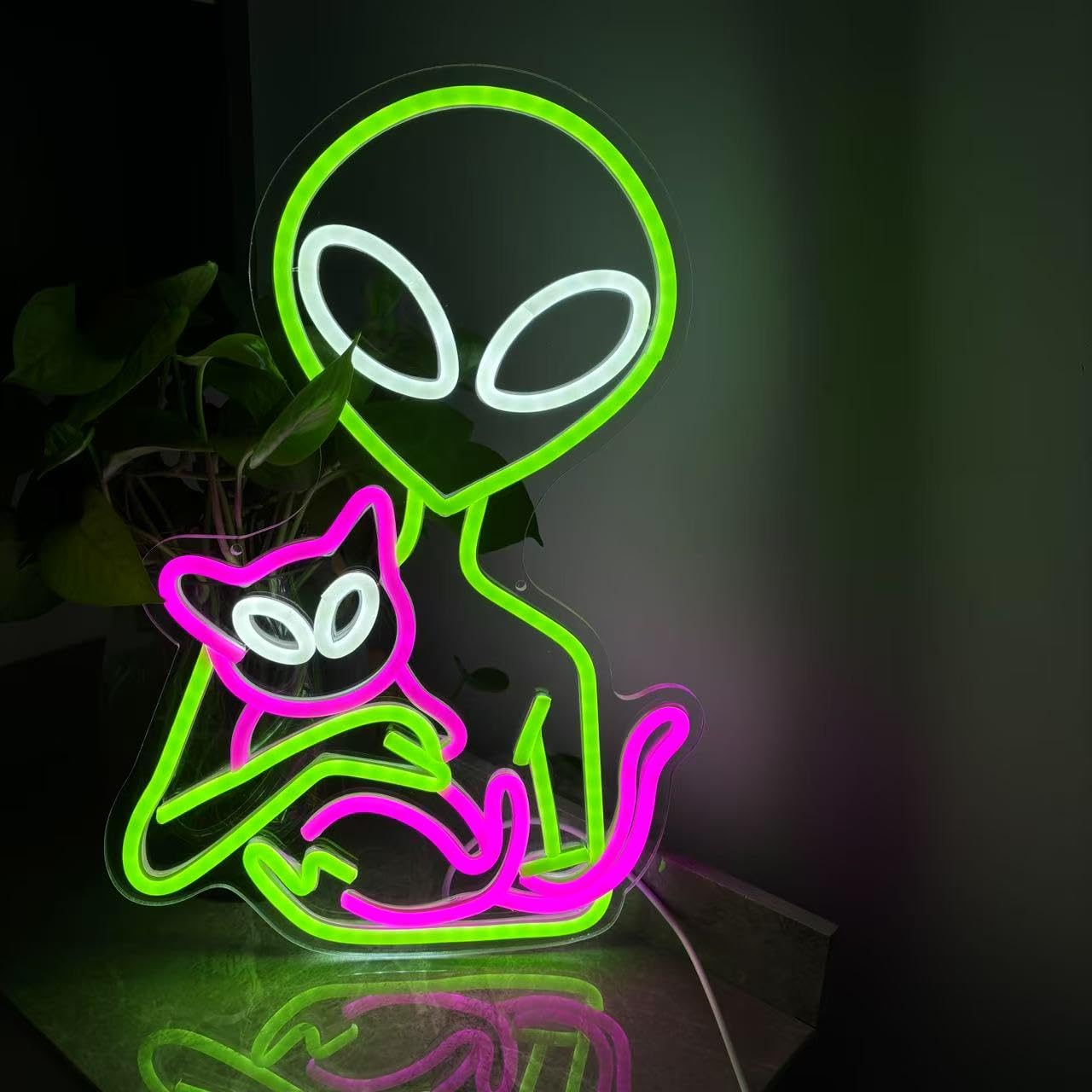 Alien Neon Sign Alien LED Light Alien Cat Neon Light Cat Neon Sign Aesthetic Room Decor Nursery LED Sign Custom Neon Sign UFO Neon Sign image number 2