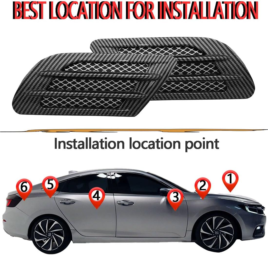 2 PCS Flying Wing Universal Hood Air Vents Car Hood Scoop Air Wing Trim Fender Vent Universal Exterior Hood Air Outlet Wing Trim Fit Exterior Glossy Trim Cars and Accessories (Fibres) image number 3