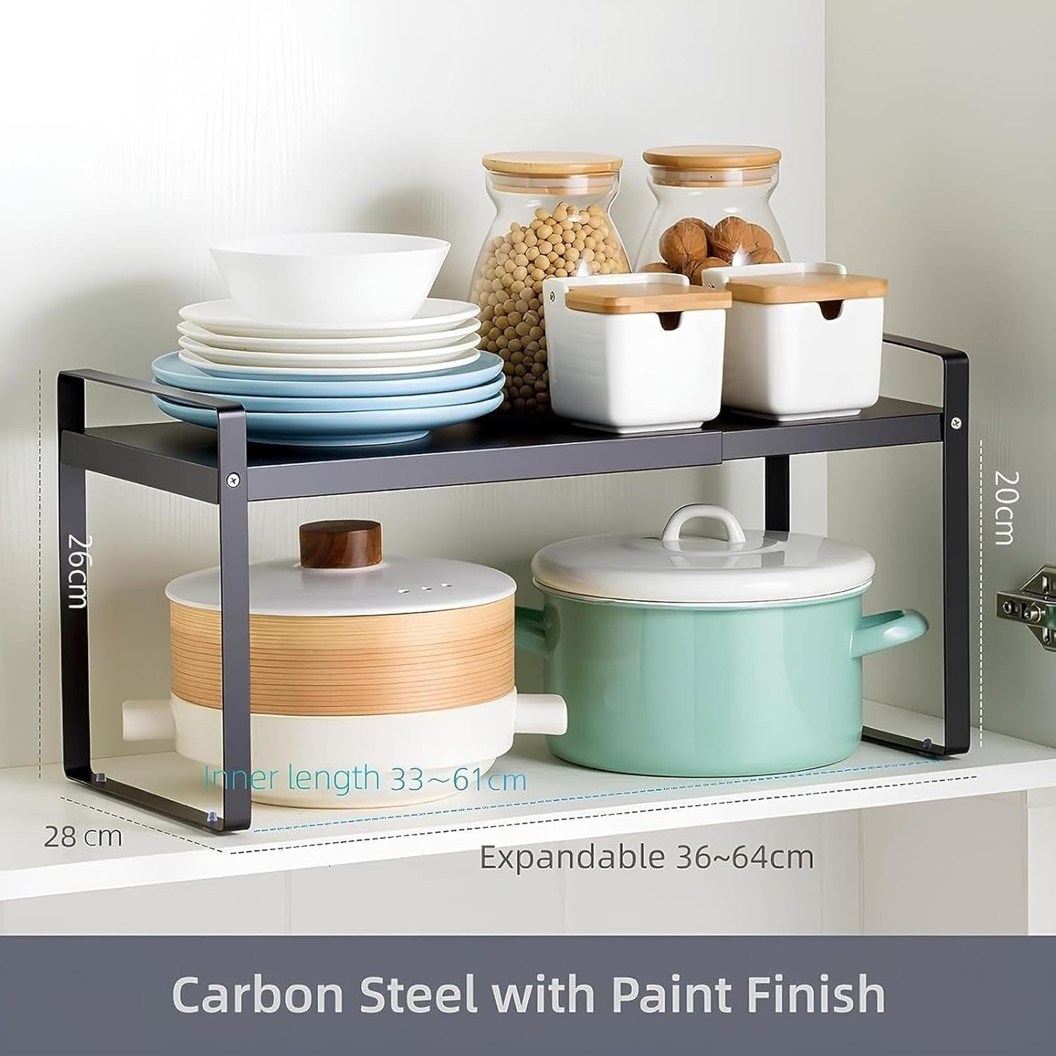 HCHANGEN Kitchen Cabinet Organiser Shelf, Metal Storage Rack for Kitchen, Bathroom, Countertop (Black) image number 4