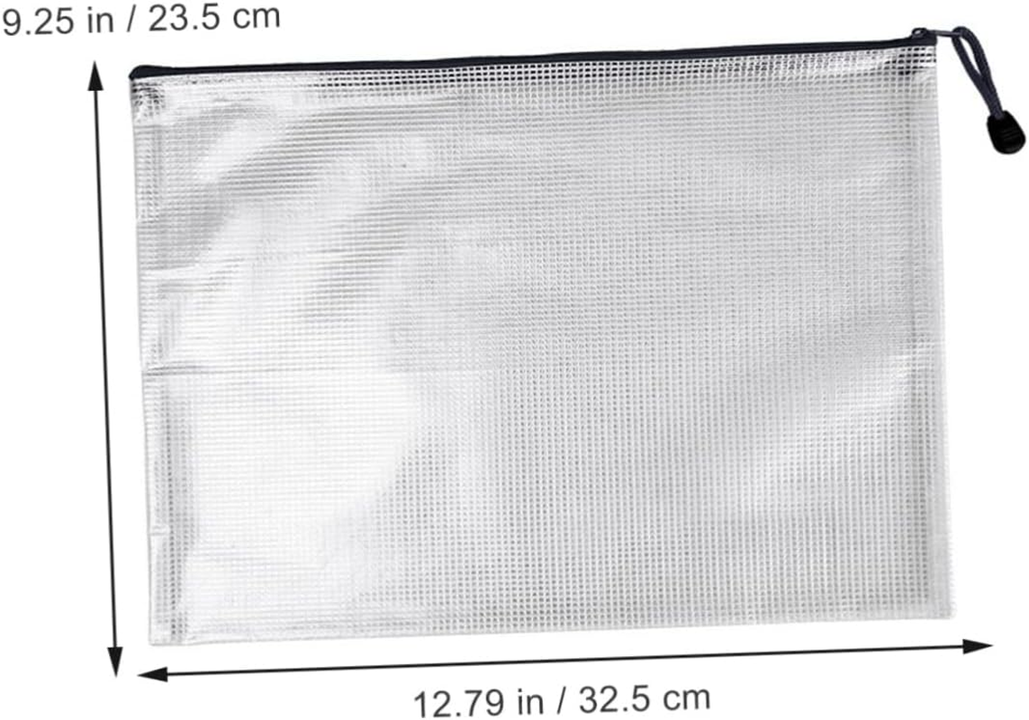 VILLFUL 10Pcs A4 Mesh File Pouches PVC Zipper Document Bags Waterproof Plastic Zipper File Bags for Office and School Filing Organization image number 1
