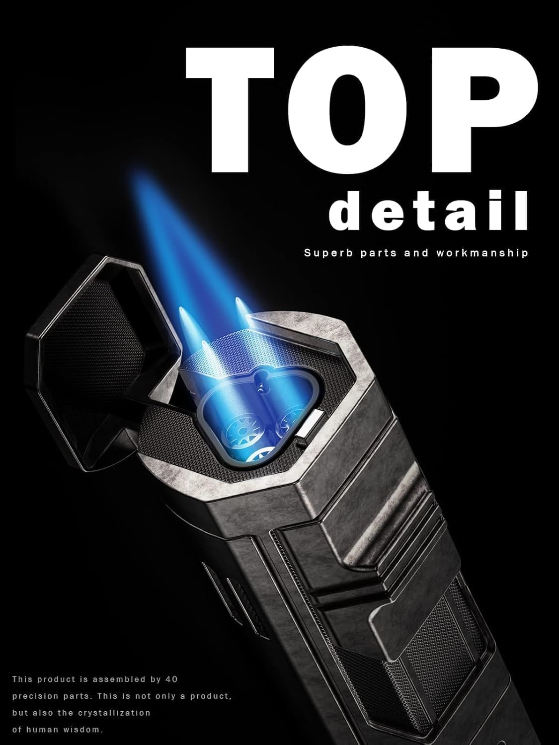 Retro Triple Jet Flame Lighter Gas Butane Refillable, Adjustable Flame with Punch(Sold without Gas) - Copper image number 2