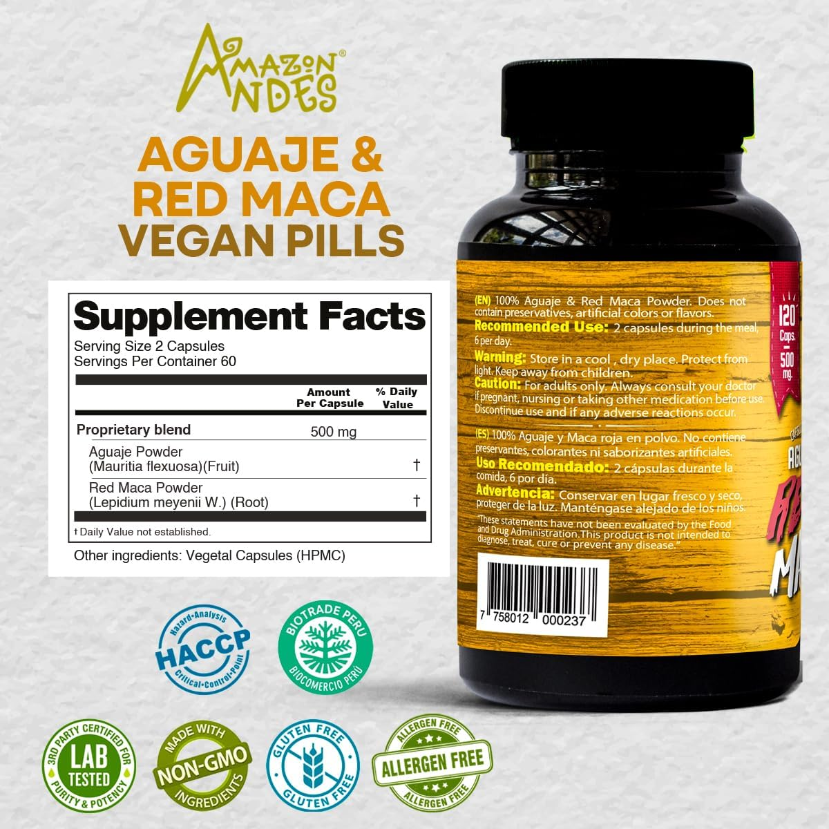 Aguaje Capsules for Women with Red Maca &ndash; Aguaje Peruano (Buriti Fruit) | Peruvian Superfood, Vegan, NON-GMO, Gluten-Free, 120 Capsules image number 2