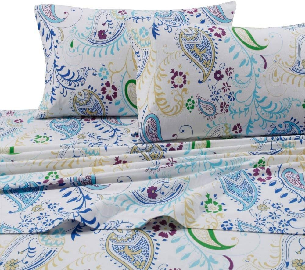 Tribeca Living Paisley Garden Printed Deep Pocket Flannel Sheet Set with Pillowcase, California King