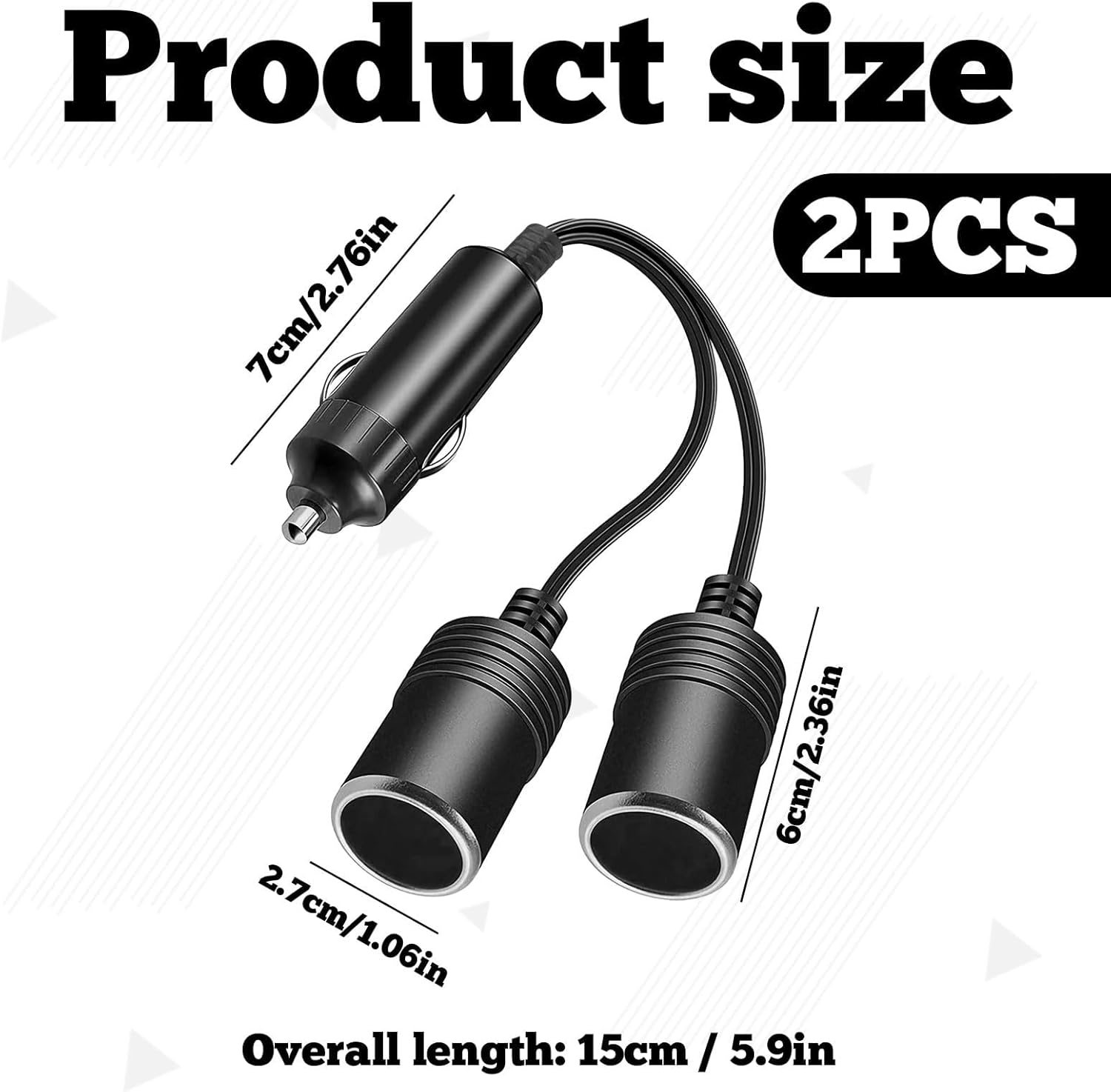 1 to 2 Car Cigarette Lighter Adapter, 2 Pcs Car Charger Adapter 15 CM, 12V/24V Double Adapter, Double Power Adapter Female Socket, 2-Way Splitter Y Adapter for Cars Trucks Rvs, Power Multiple Devices