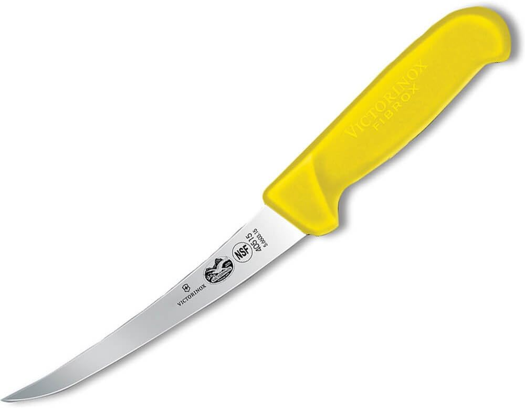 Victorinox Fibrox Curved Narrow Blade Boning Knife, Yellow, 5.6608.15